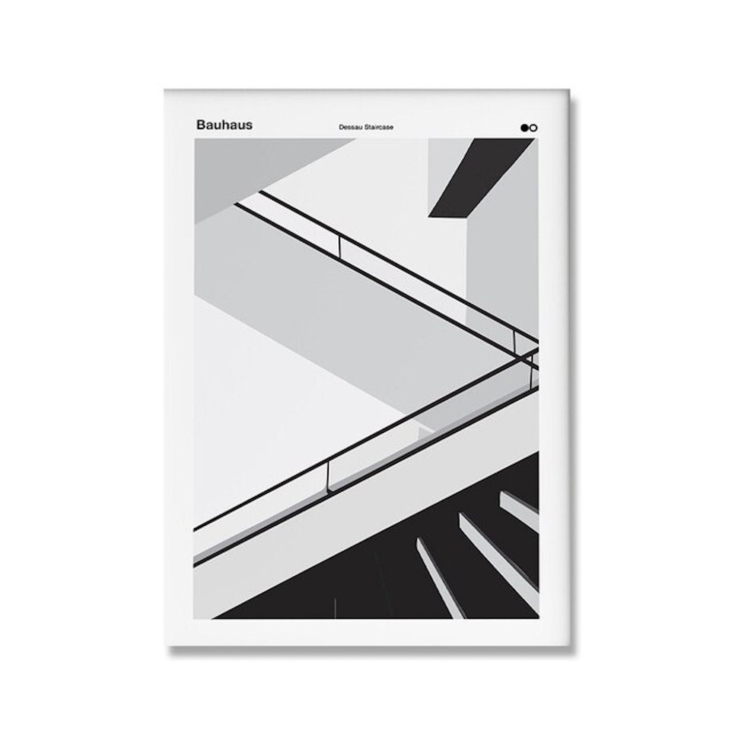 Stilvolles Bauhaus Poster mit Treppenhaus-Motiv in Schwarz und Weiß von justgoodmood - Poster Bauhaus moderne Architektur als Deko Print ohne Rahmen.