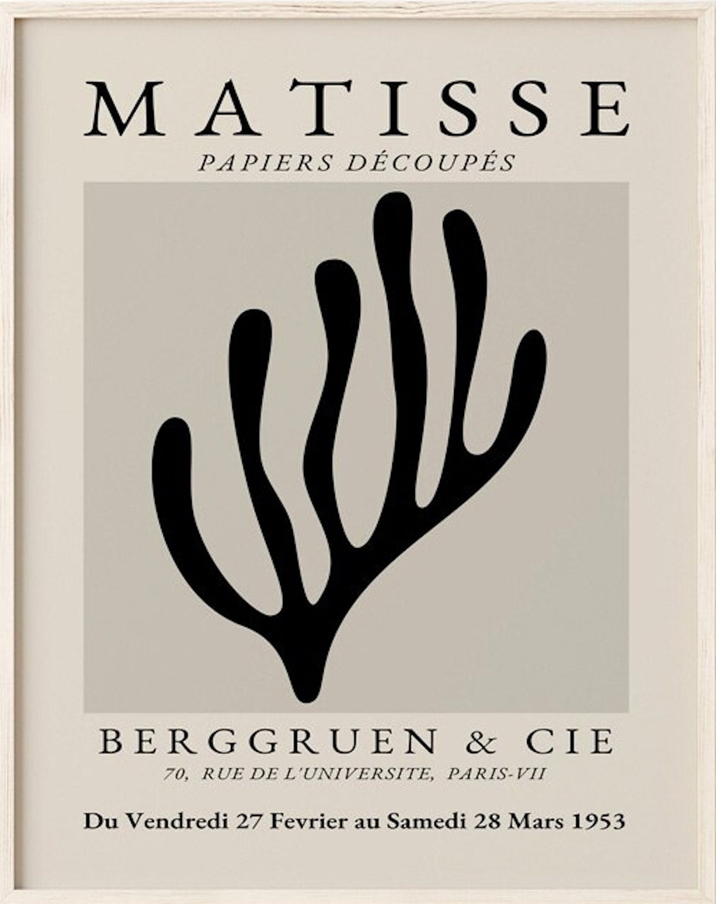 Kreatives Matisse Abstrakt Poster von justgoodmood, mit einem stilisierten Blatt-Design in Schwarz, ideal für ein modernes Interieur.