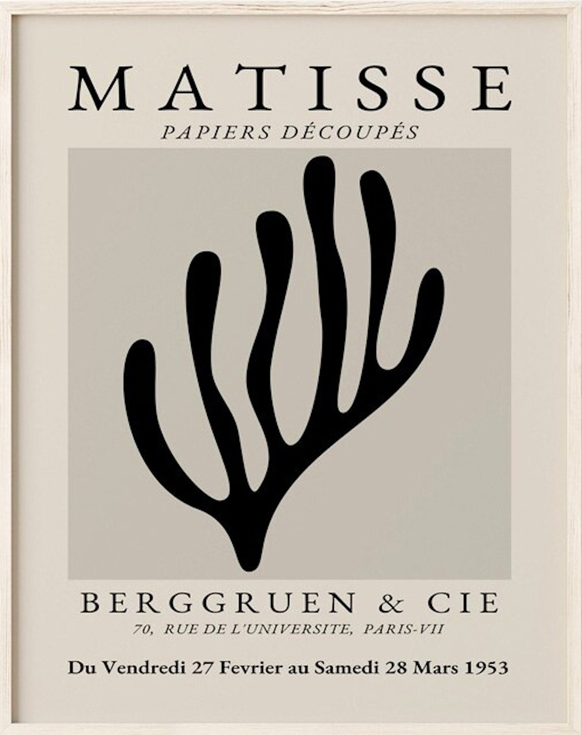 Kreatives Matisse Abstrakt Poster von justgoodmood, mit einem stilisierten Blatt-Design in Schwarz, ideal für ein modernes Interieur.