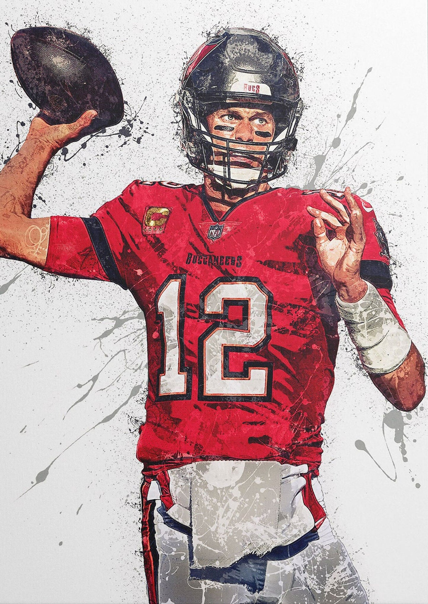 Beeindruckendes Poster von Tom Brady in seinem Tampa Bay Buccaneers Outfit, das seine Spielfertigkeiten zur Schau stellt. Eine erstklassige Wandkunst! - justgoodmood, Poster Football Spieler Tom Brady Superstar mit Champion Ringen als Deko Print ohne Rahmen