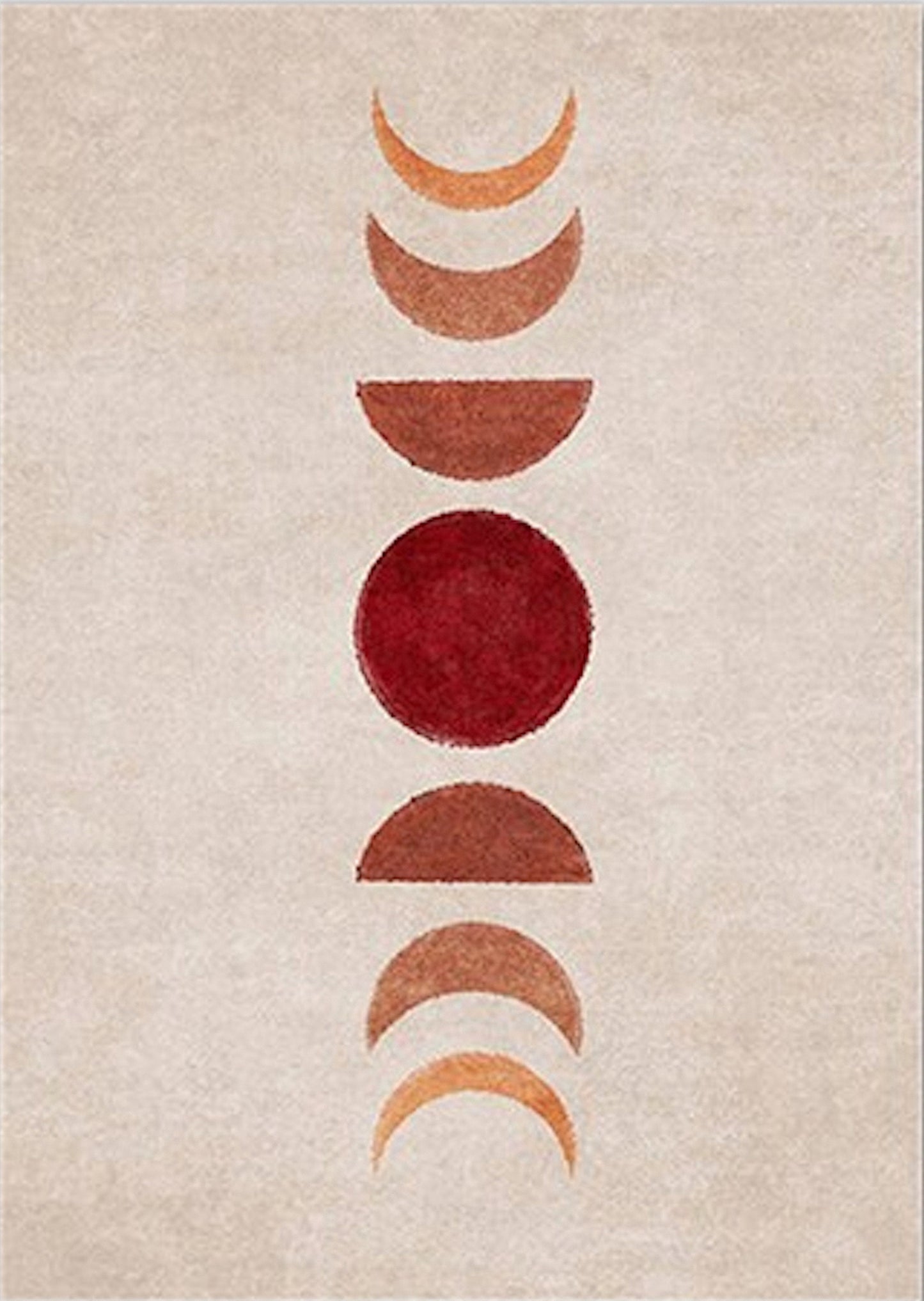 Kreatives Poster von justgoodmood: „Sonne, Mond und Sterne“ – zeigt eine stilvolle Darstellung der Mondphasen in warmen Farbtönen. Ideal für die Boho-Dekoration!