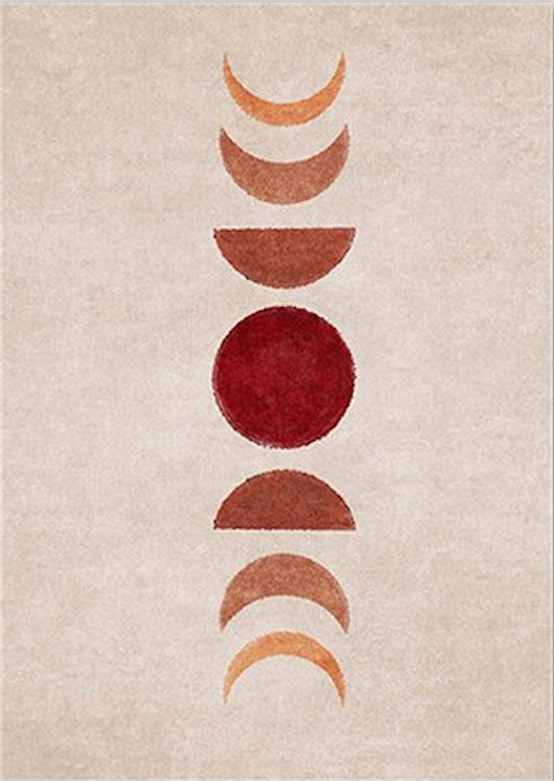 Kreatives Poster von justgoodmood: „Sonne, Mond und Sterne“ – zeigt eine stilvolle Darstellung der Mondphasen in warmen Farbtönen. Ideal für die Boho-Dekoration!