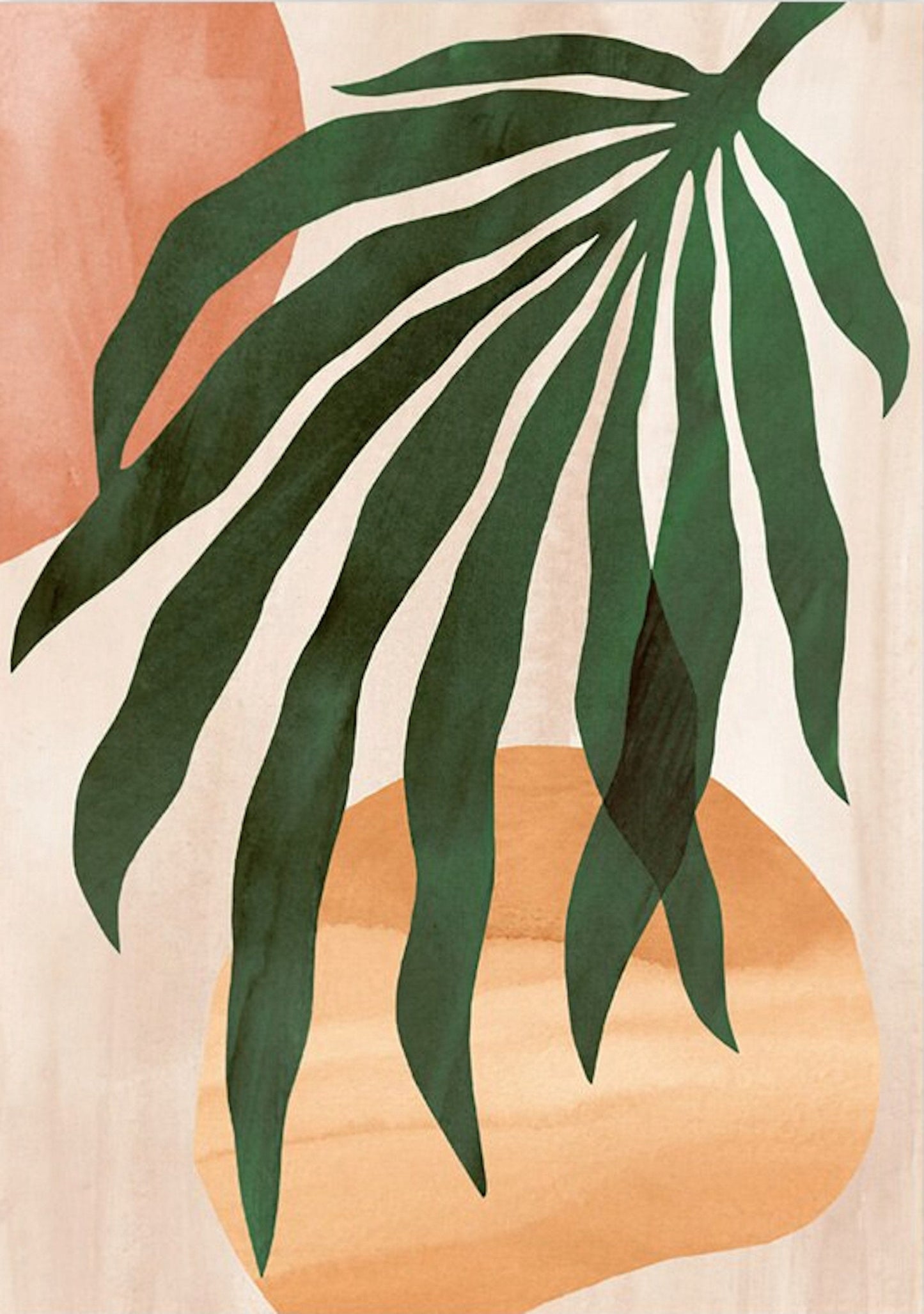 Elegantes Poster mit einer grünen Blätterillustration und sanften Rottönen, kunstvoller Deko Print von justgoodmood.
