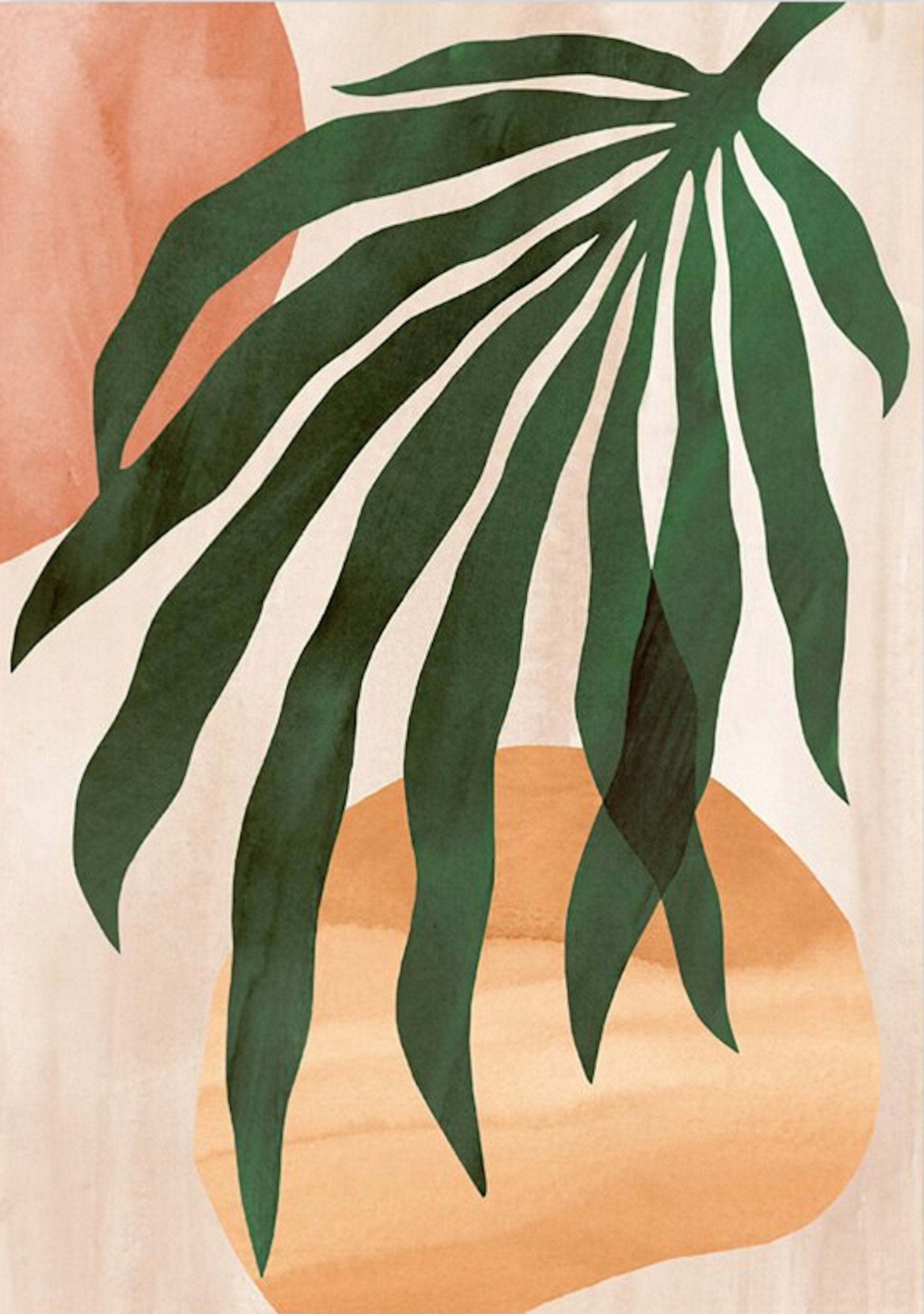 Elegantes Poster mit einer grünen Blätterillustration und sanften Rottönen, kunstvoller Deko Print von justgoodmood.