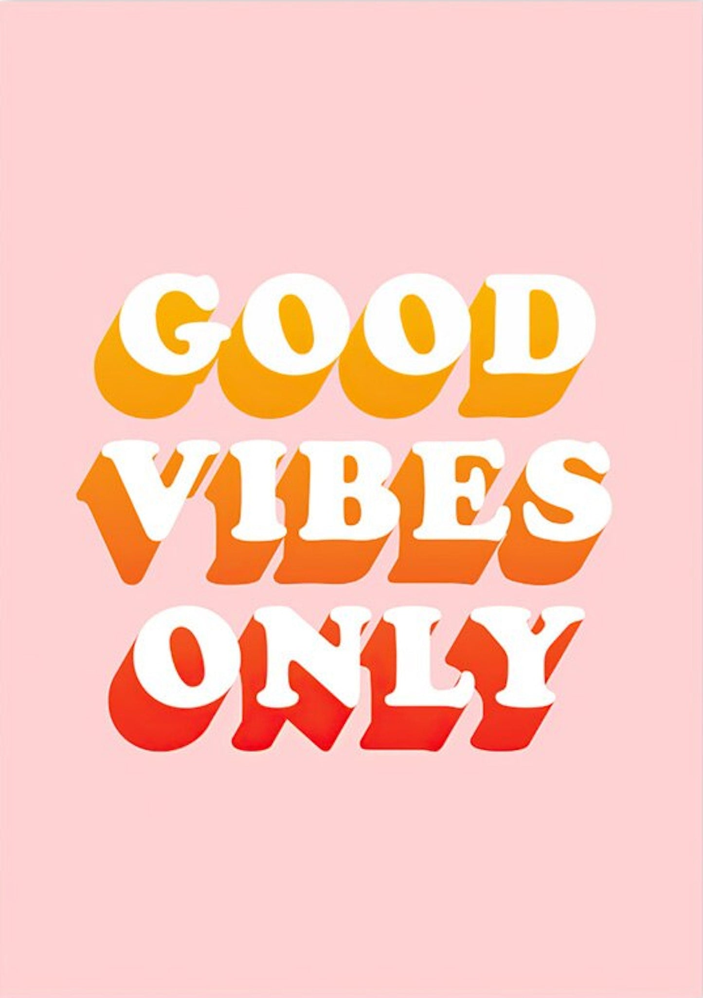 Fröhliches Poster mit dem Text 'GOOD VIBES ONLY' auf rosa Hintergrund, perfekt für die Wandgestaltung. Entdecken Sie diesen Deko Print ohne Rahmen von justgoodmood!