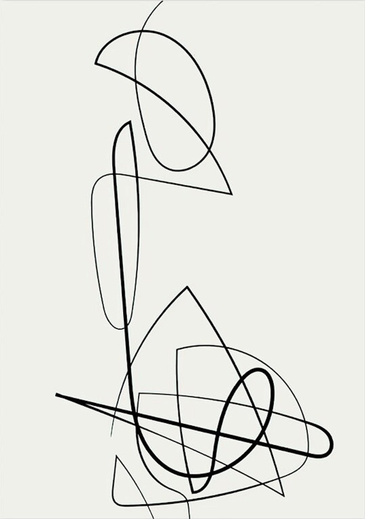 Ein minimalistisches, abstraktes Design mit schwarzen Linien und Formen auf einem hellen Hintergrund. Eine kreative Deko-Idee von justgoodmood.