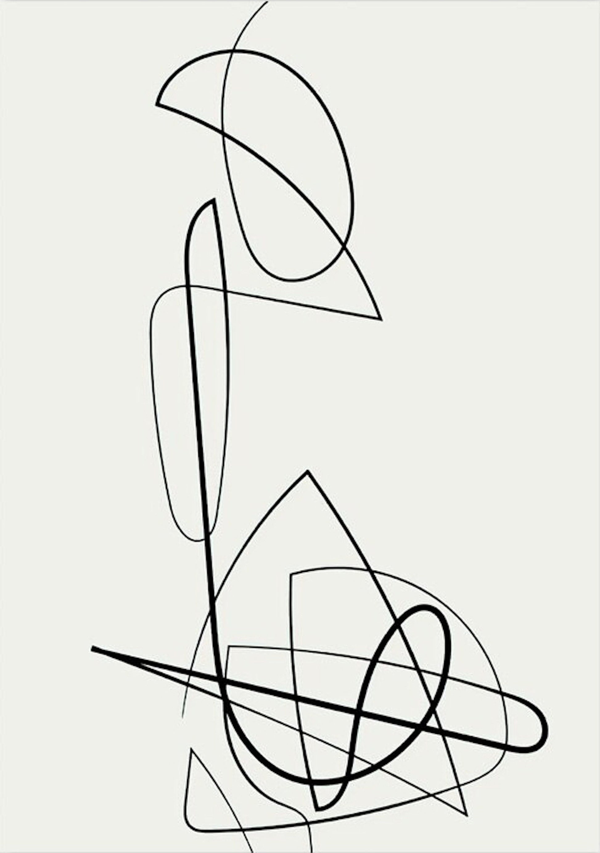 Ein minimalistisches, abstraktes Design mit schwarzen Linien und Formen auf einem hellen Hintergrund. Eine kreative Deko-Idee von justgoodmood.