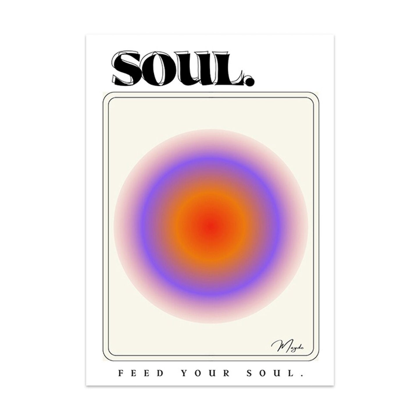 Inspirierendes Poster mit der Aufschrift 'SOUL.' und buntem Farbverlauf, perfekt für ein lebhaftes Raumdesign, erhältlich von justgoodmood.