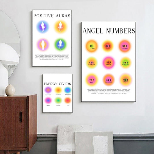 Elegante Wanddekoration mit dem Thema positive Auren und Engelszahlen, ein wunderschönes Poster von justgoodmood.