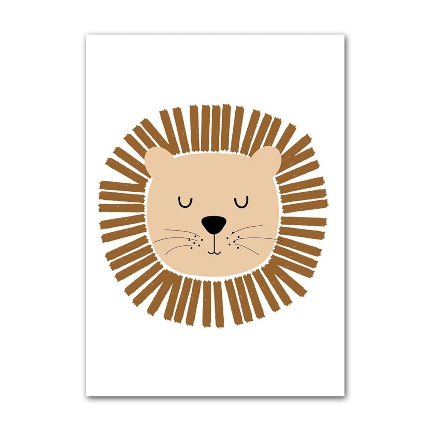 Charmantes Poster von justgoodmood mit einem lächelnden Löwen, ideal als farbenfrohe Deko für das Kinderzimmer.