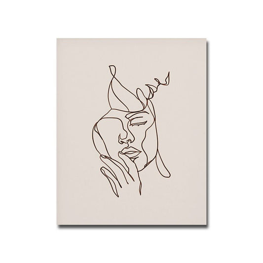 Boho Linien und geometrische Formen Poster von justgoodmood - eine kreative Darstellung eines Gesichts in anmutigen Linien auf einem neutralen Hintergrund, perfekt für Ihre Wanddekoration.