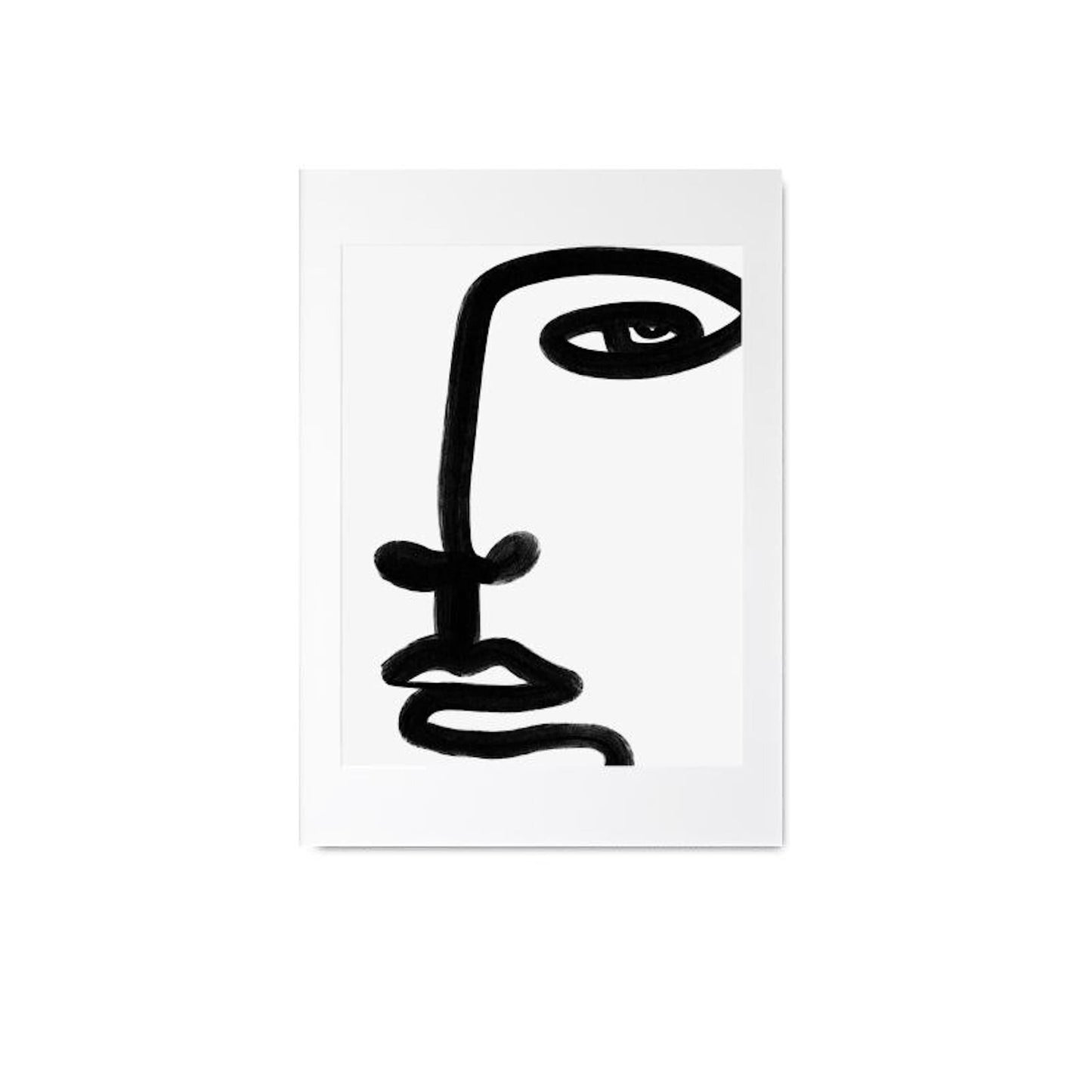 Minimalistisches Poster von justgoodmood mit einem einzeiligen Gesicht in schwarz-weiß. Ein stilvoller Deko Print für kreative Raumgestaltung.