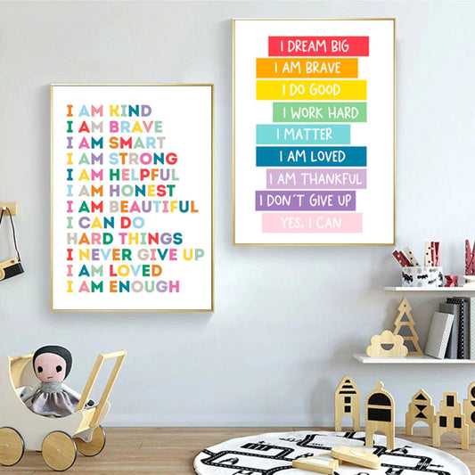Inspirierendes Poster mit Kinder-Motivationssätzen von justgoodmood, ideal als Deko Print für das Kinderzimmer.