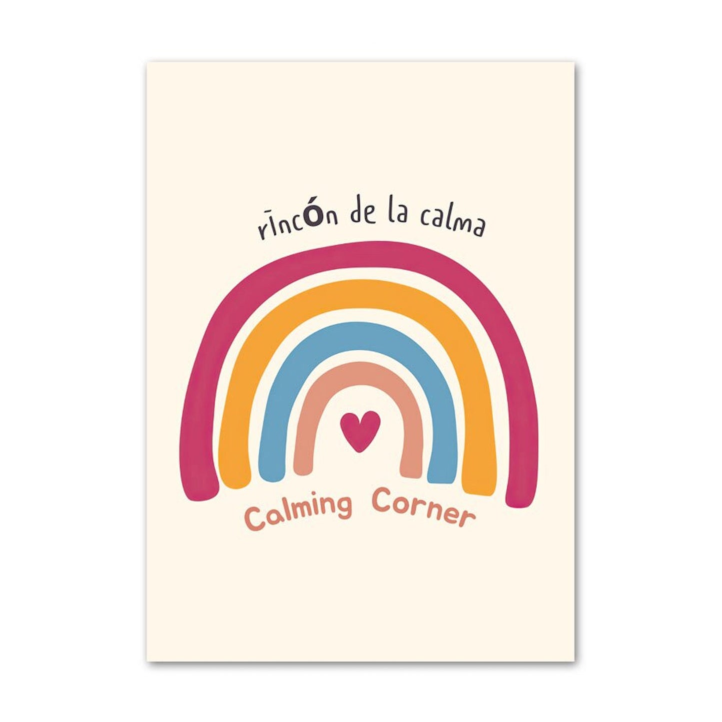 Buntes Poster von justgoodmood mit einem Regenbogen und der Aufschrift "Calming Corner". Ein fröhlicher Akzent für jedes Kinderzimmer, ideal unter dem Titel "Poster Kinder Schule Mathe Symbole Rechen Tabelle".