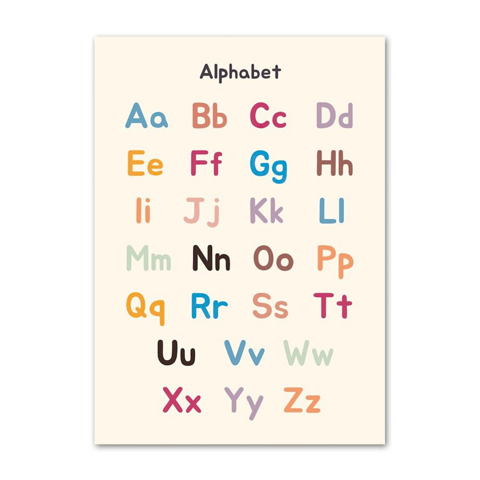Buntes Alphabet Poster für Kinder von justgoodmood - ideal als kreative Wanddekoration in Schulen oder Kinderzimmern.