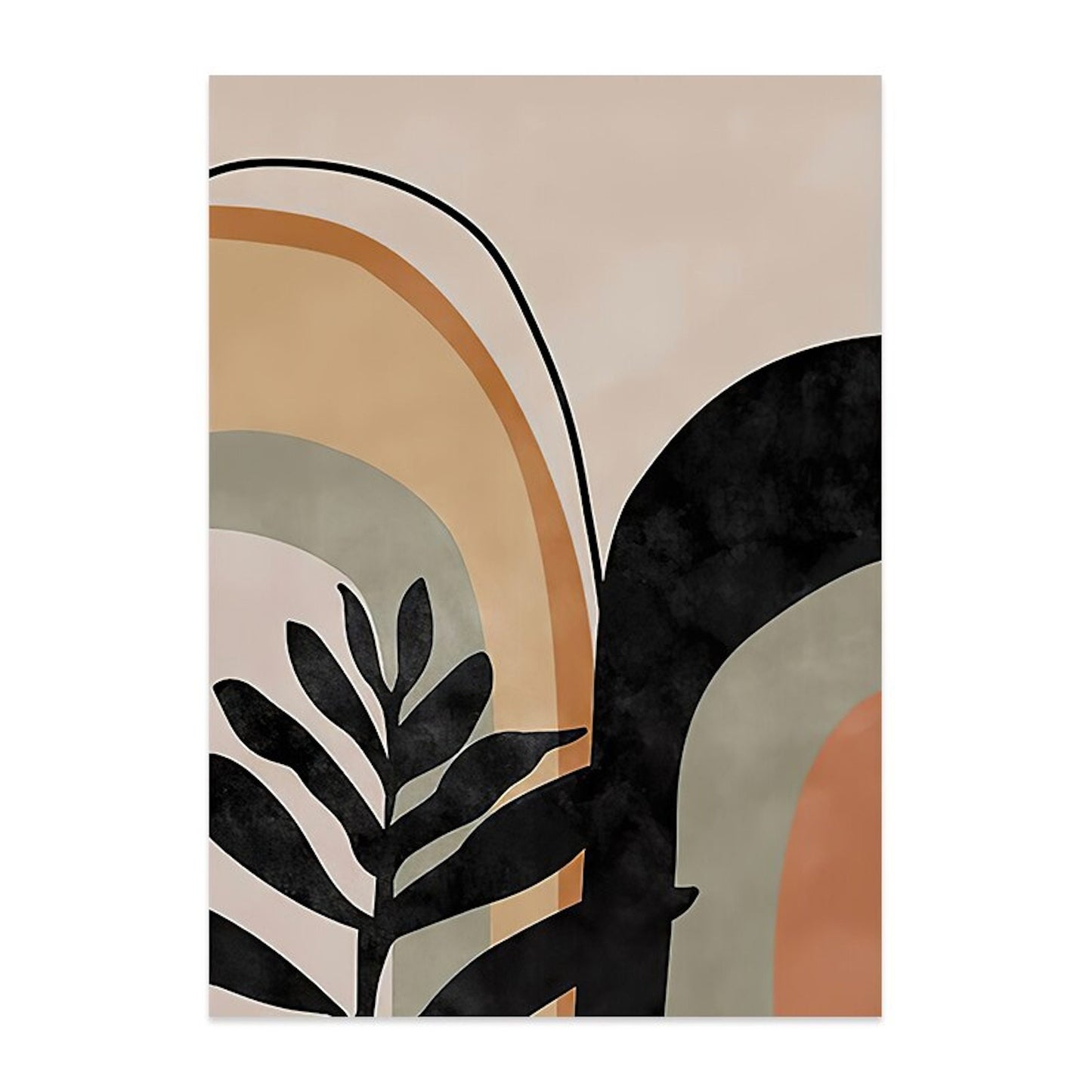Stylischer Deko Print mit Pflanze und sanften Farben, perfekt für die Wandgestaltung, von justgoodmood, Poster Berge am Mondschein und Pflanze bei Regenbogen.