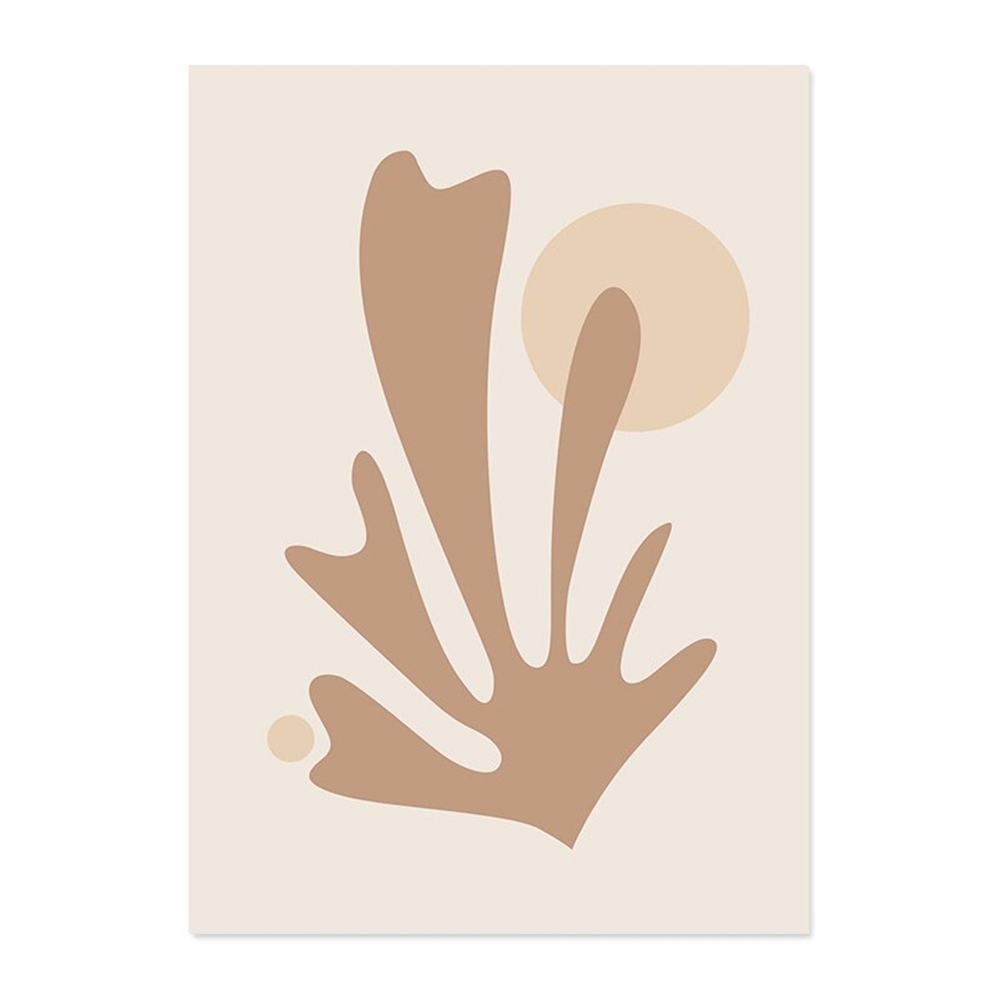 Elegantes Poster mit floralen und organischen Formen und Kreisen in neutralen Farbtönen, erhältlich bei justgoodmood.