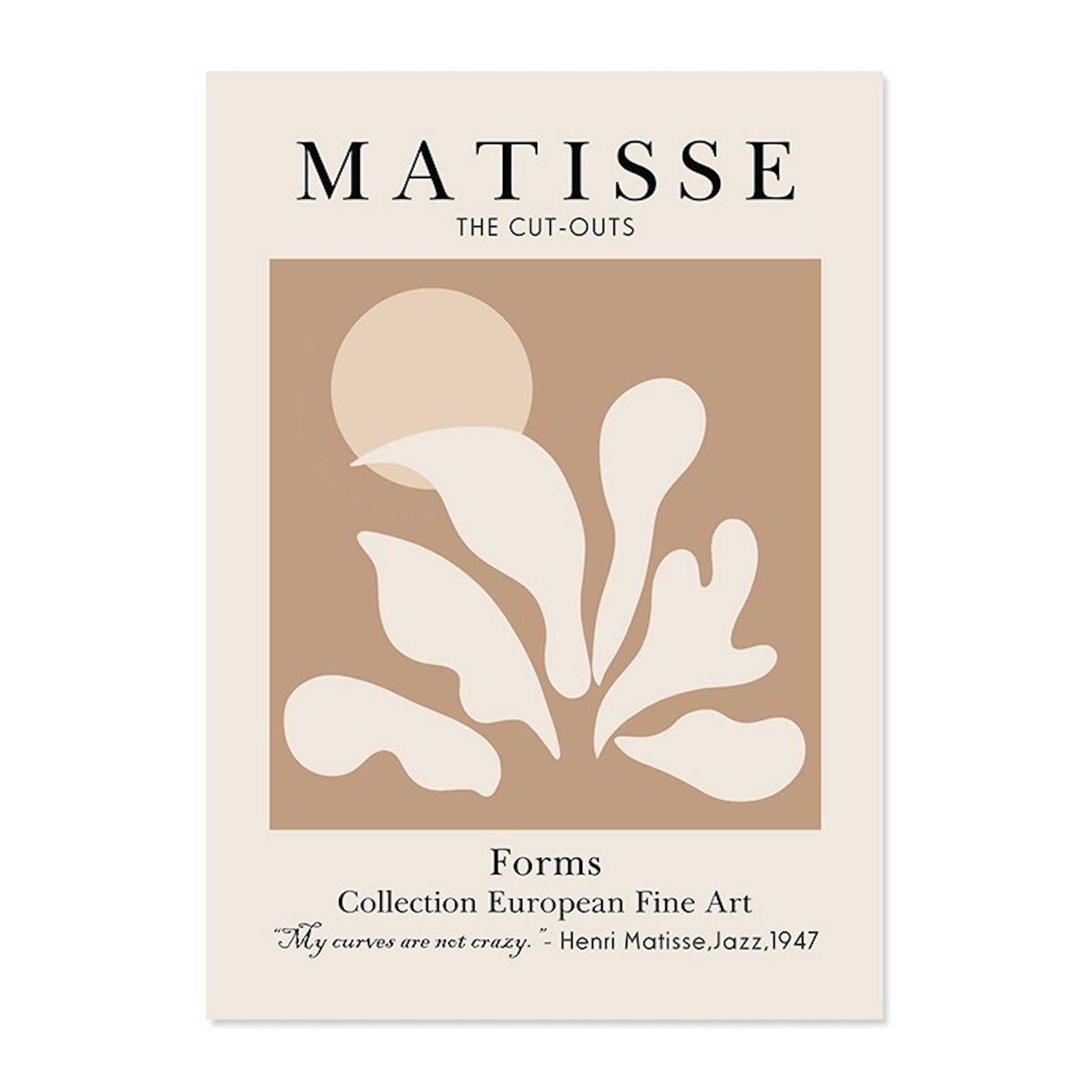 Künstlerisches Poster mit organischen Formen in neutralen Beige- und Brauntönen, inspiriert von Henri Matisse, von justgoodmood.