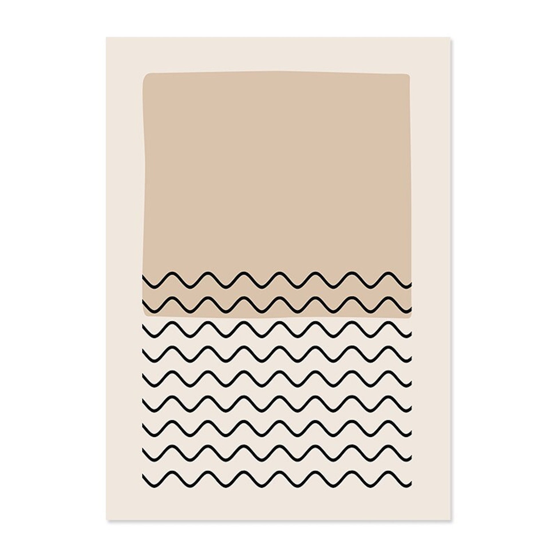 Einfaches Poster Design in Beige und Braun mit Wellenmuster, Teil der Kollektion "Abstrakte Formen in Beige Braun und Linien Punkt Muster als Deko Print ohne Rahmen" von justgoodmood.
