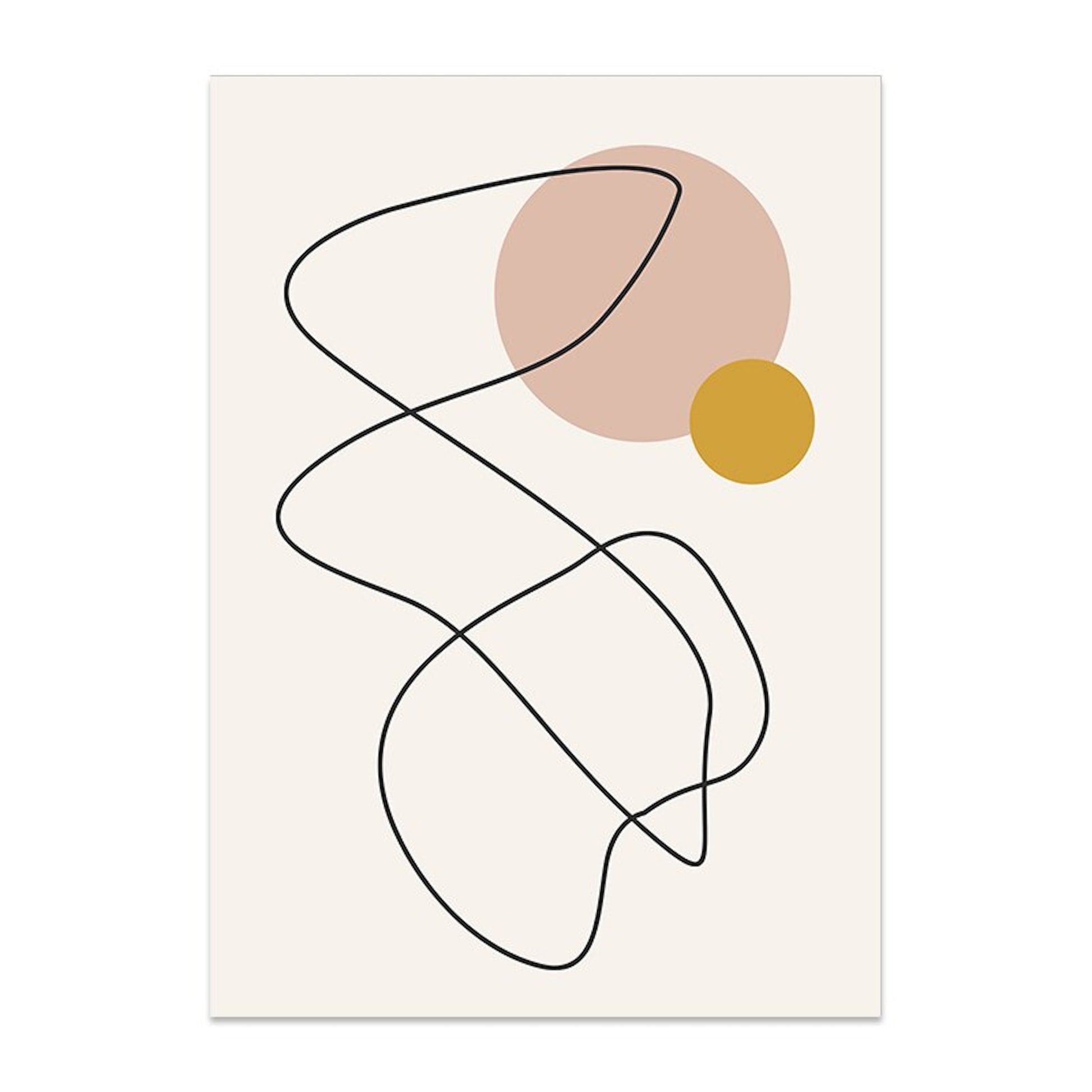 Schlichtes Plakat mit geschwungenen Linien und bunten Kreisen, ideal für kreative Räume, von justgoodmood.