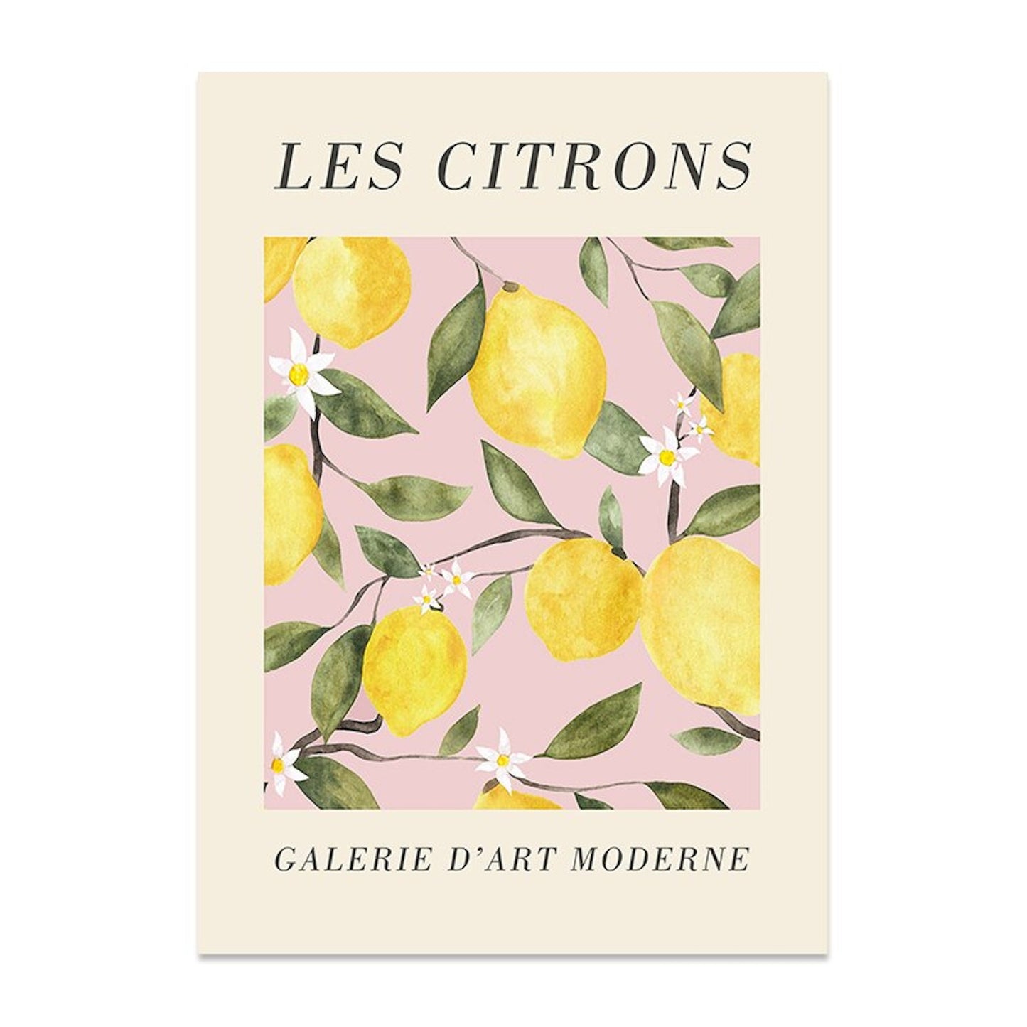 Ein lebhaftes Poster mit einem Muster aus Zitronen, passend zum Titel "Zirtronen Garten und Schmetterling", von justgoodmood.