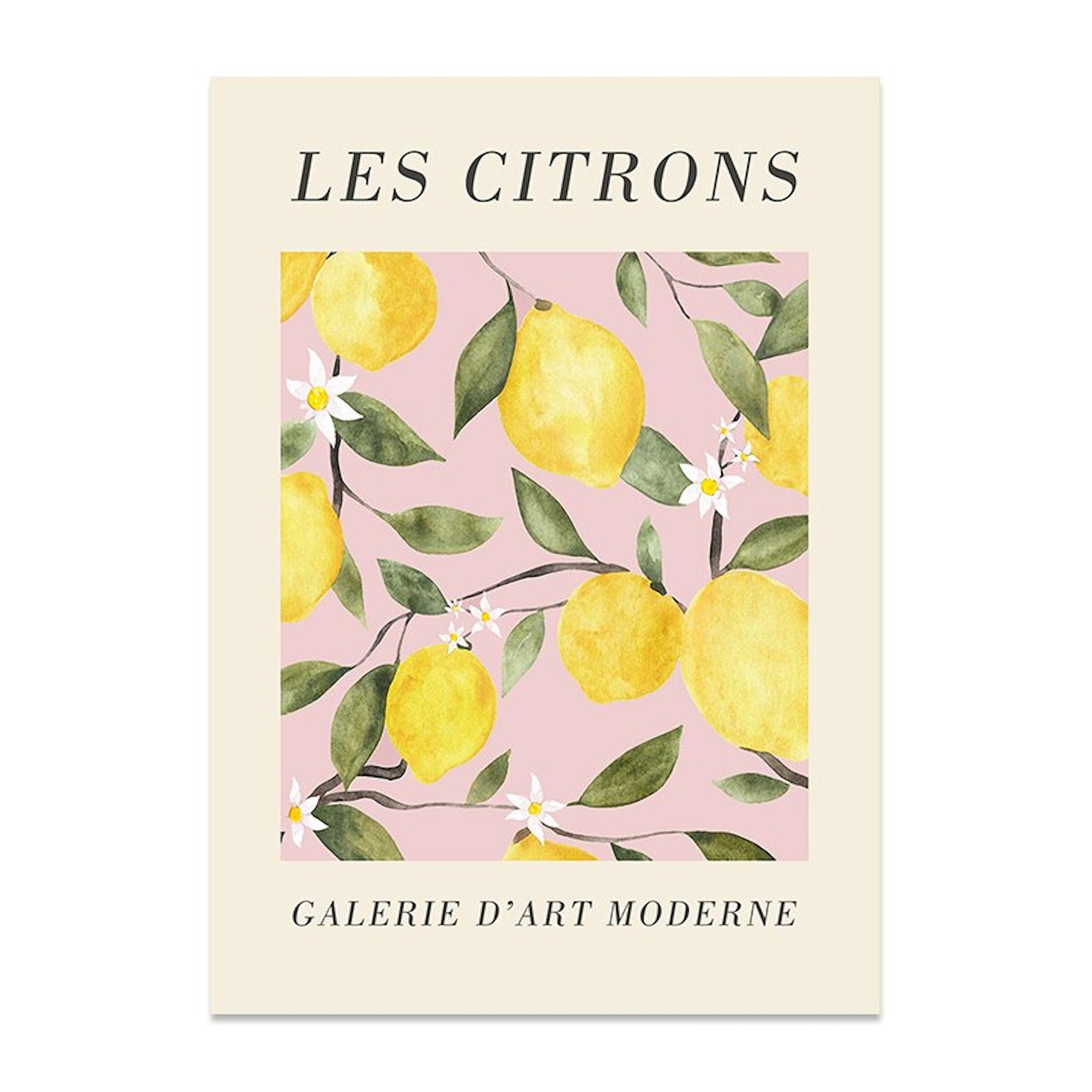 Ein lebhaftes Poster mit einem Muster aus Zitronen, passend zum Titel "Zirtronen Garten und Schmetterling", von justgoodmood.