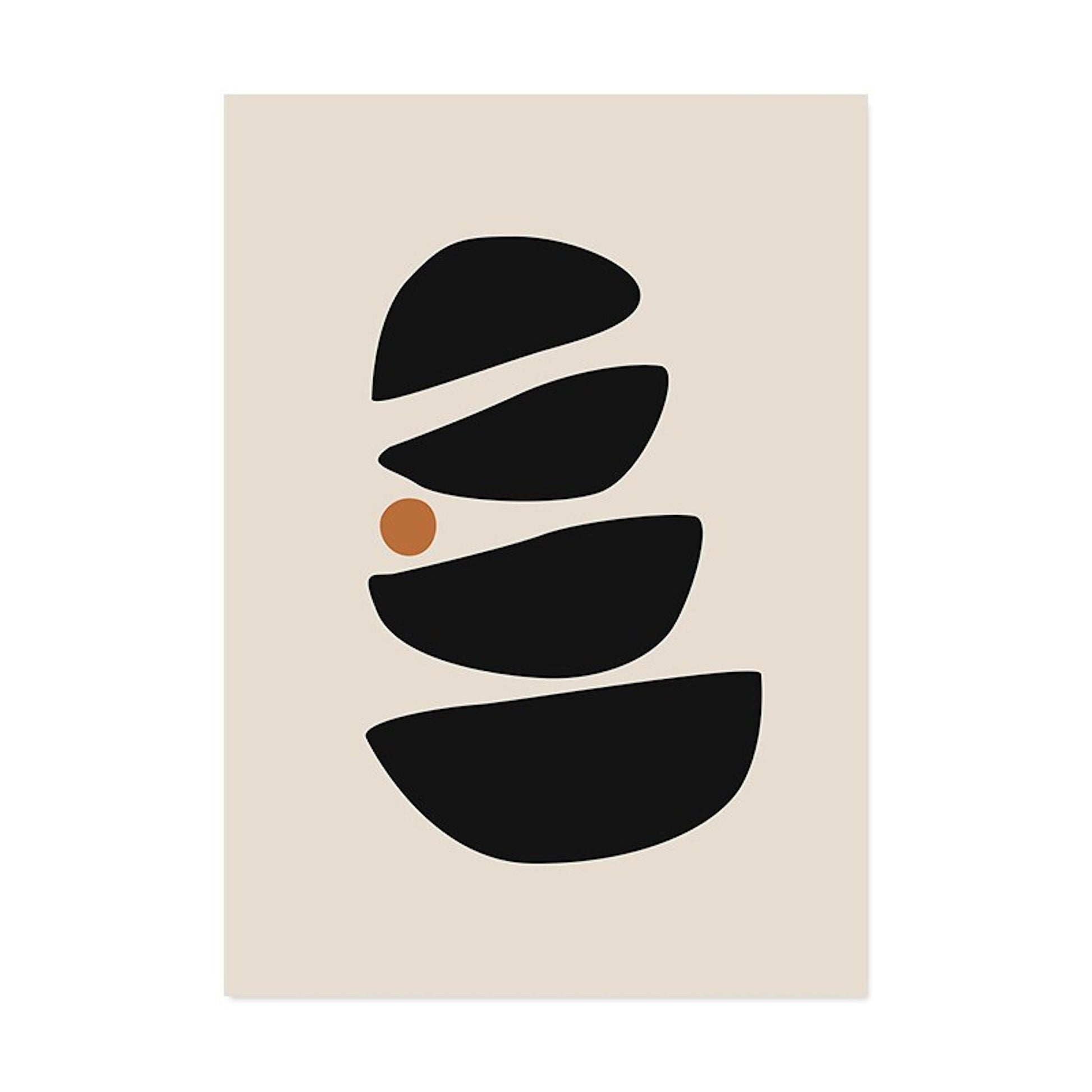 Stylisches Poster mit skulpturalen Formen in Schwarz und Beige, von justgoodmood, als moderner Deko-Print ohne Rahmen.