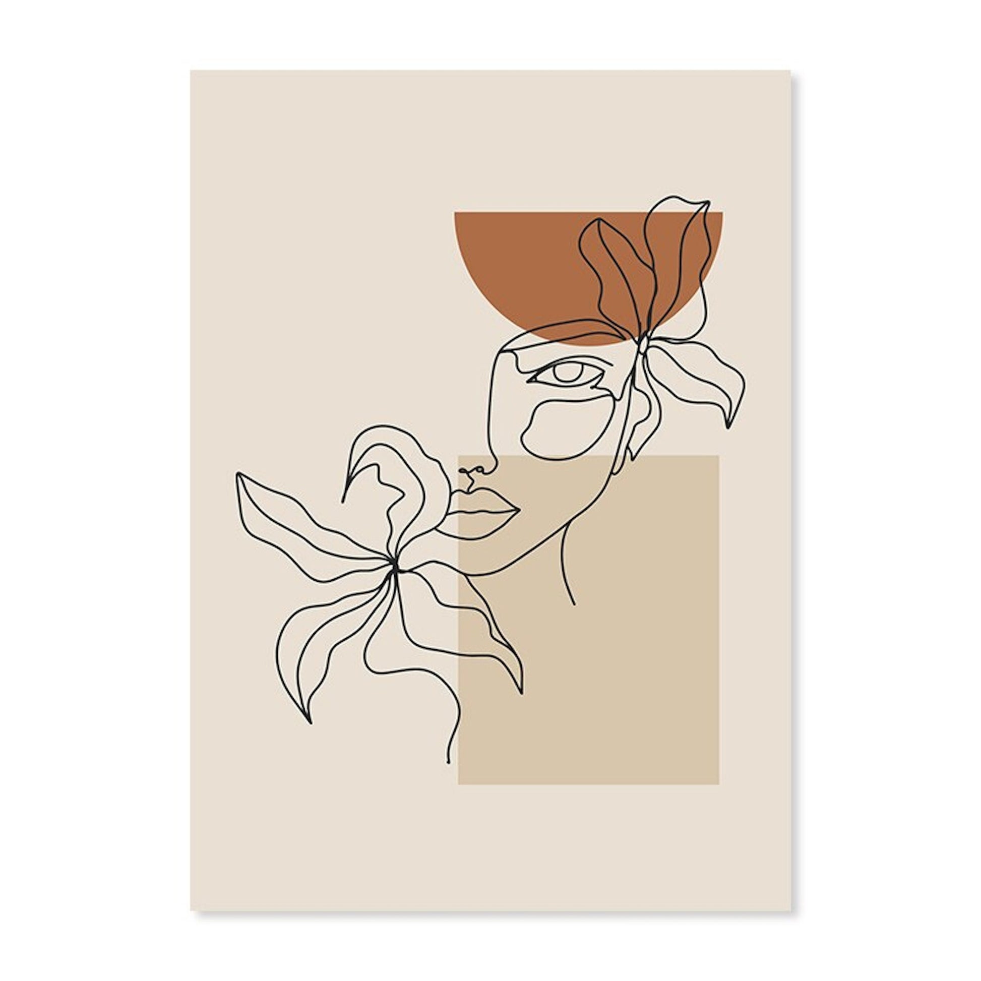 Künstlerisches Poster mit abstraktem Gesicht und Blütenmotiv, ideal für Boho-Dekoration, von justgoodmood. Poster Monstera Blätter und Pflanzen Blätter Abstrakt Boho als Deko Print ohne Rahmen.