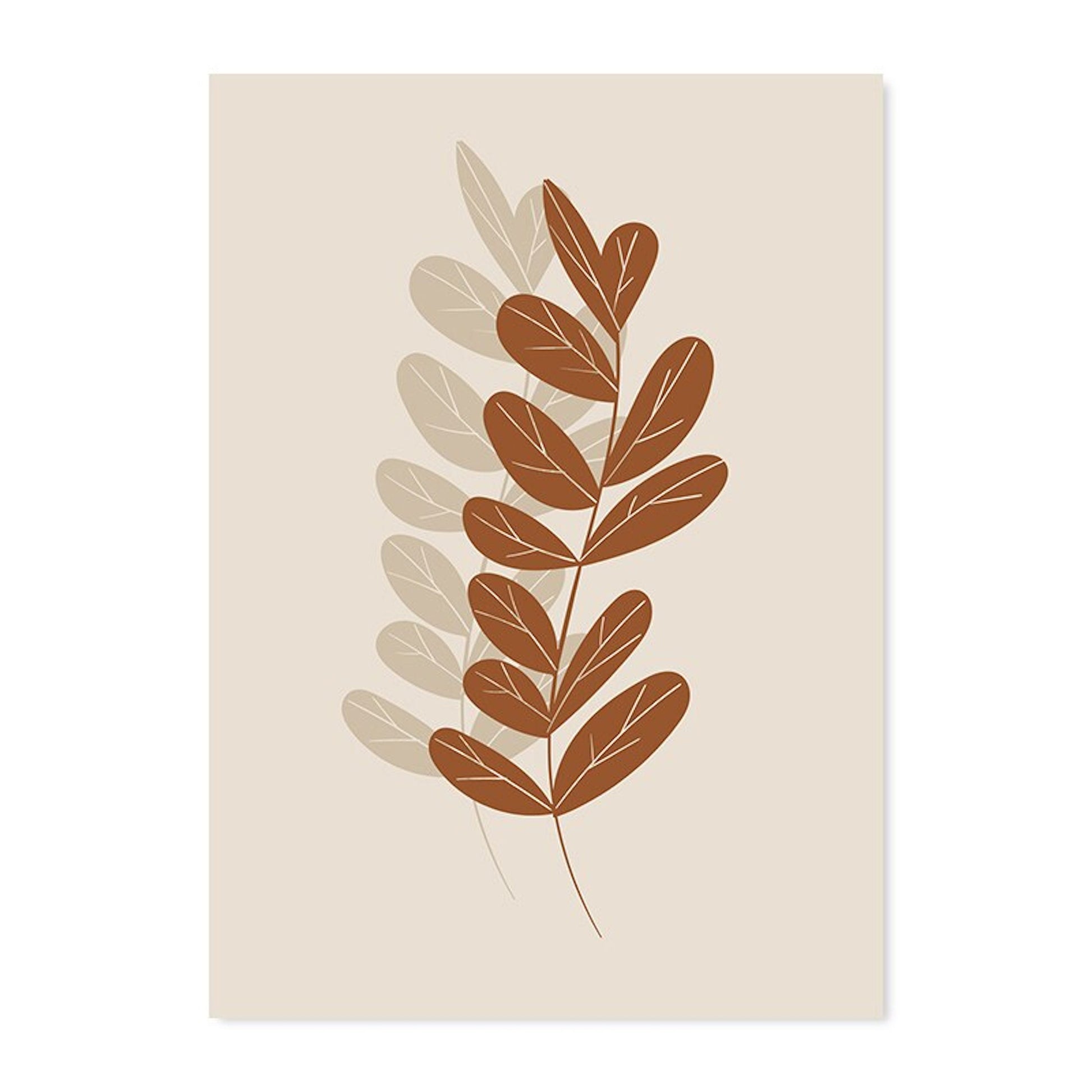 Hübsches Poster mit einer stilisierten Pflanzenillustration in warmen Farben, ideal für eine entspannte Wohnatmosphäre, von justgoodmood. Poster Monstera Blätter und Pflanzen Blätter Abstrakt Boho als Deko Print ohne Rahmen.