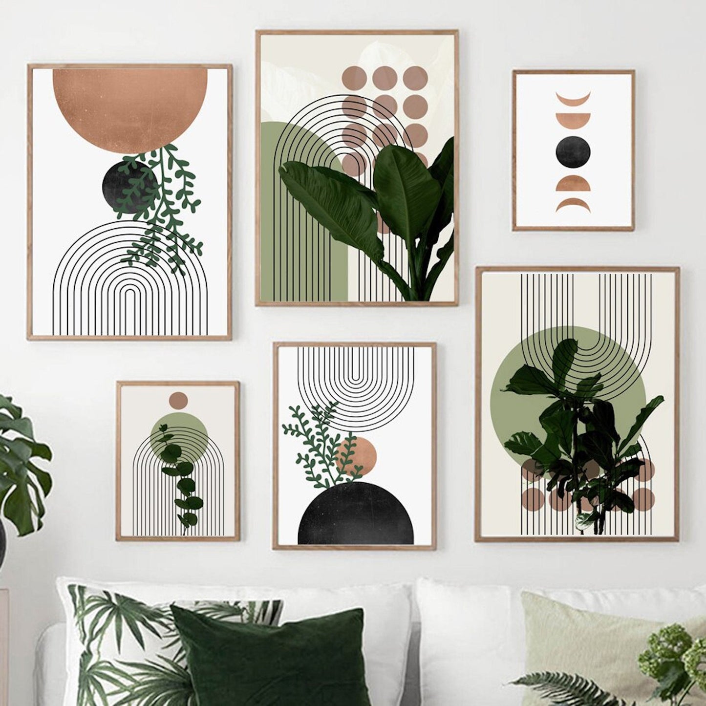 Stylisches Poster mit Pflanzenmotiven und geometrischen Linien, perfekt für die Wanddekoration im Zuhause, von justgoodmood, Titel: Poster Pflanzen Kugeln und Linien als Deko Print ohne Rahmen.