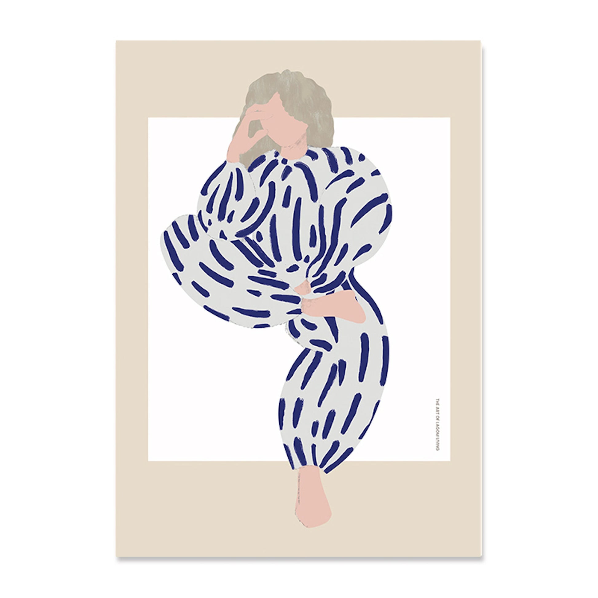 Kunstvolles Poster mit dem Titel "Gesicht Menschen und Pflanzen" von justgoodmood, das eine kreative Darstellung einer nachdenklichen Frau in gestreiftem Outfit zeigt, perfekt für eine moderne Wohnraumgestaltung.