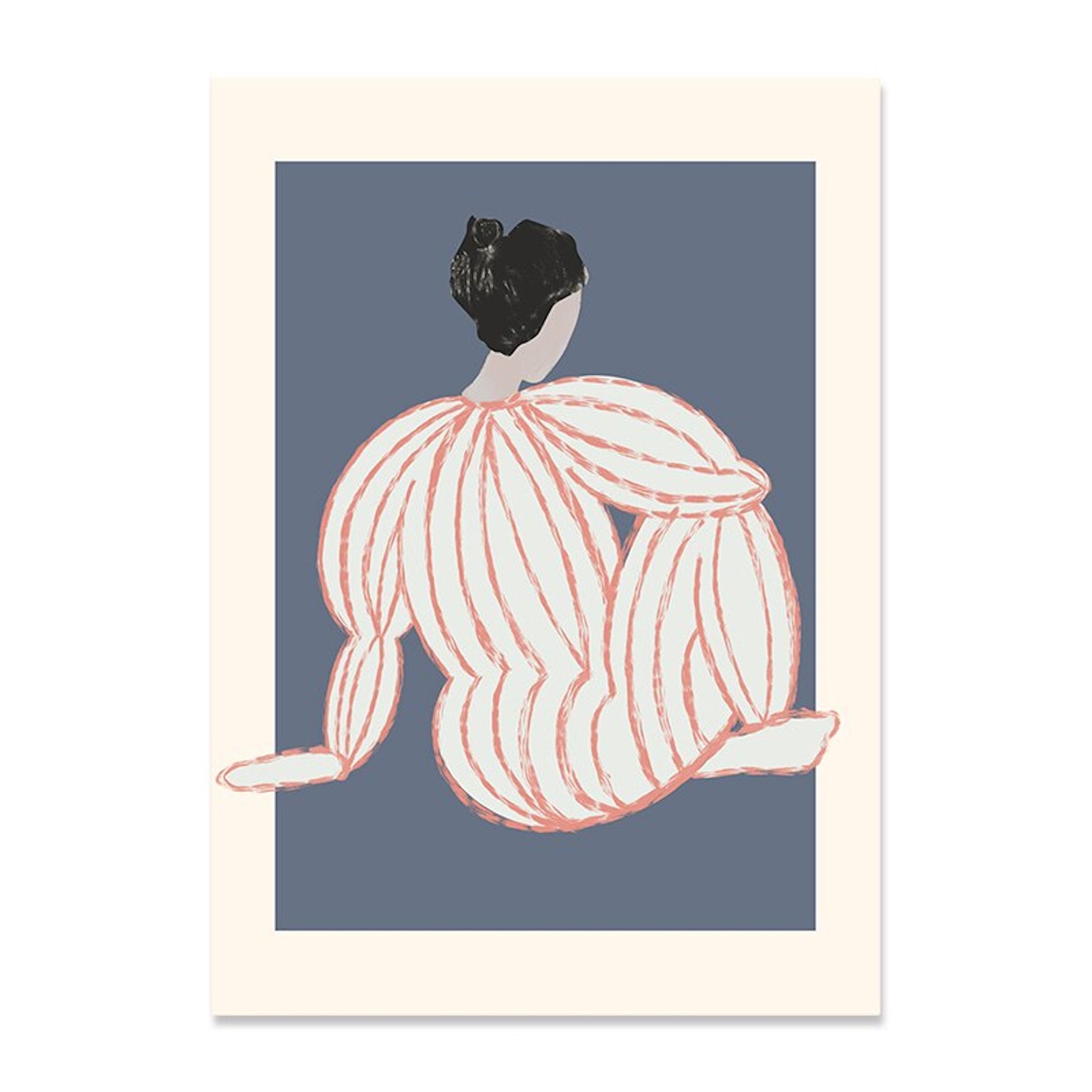 Ein stilvolles Poster mit dem Titel "Gesicht Menschen und Pflanzen" von justgoodmood, das eine gekonnte Darstellung einer sitzenden Frau in sanften Farben bietet, ideal zur Wandgestaltung.
