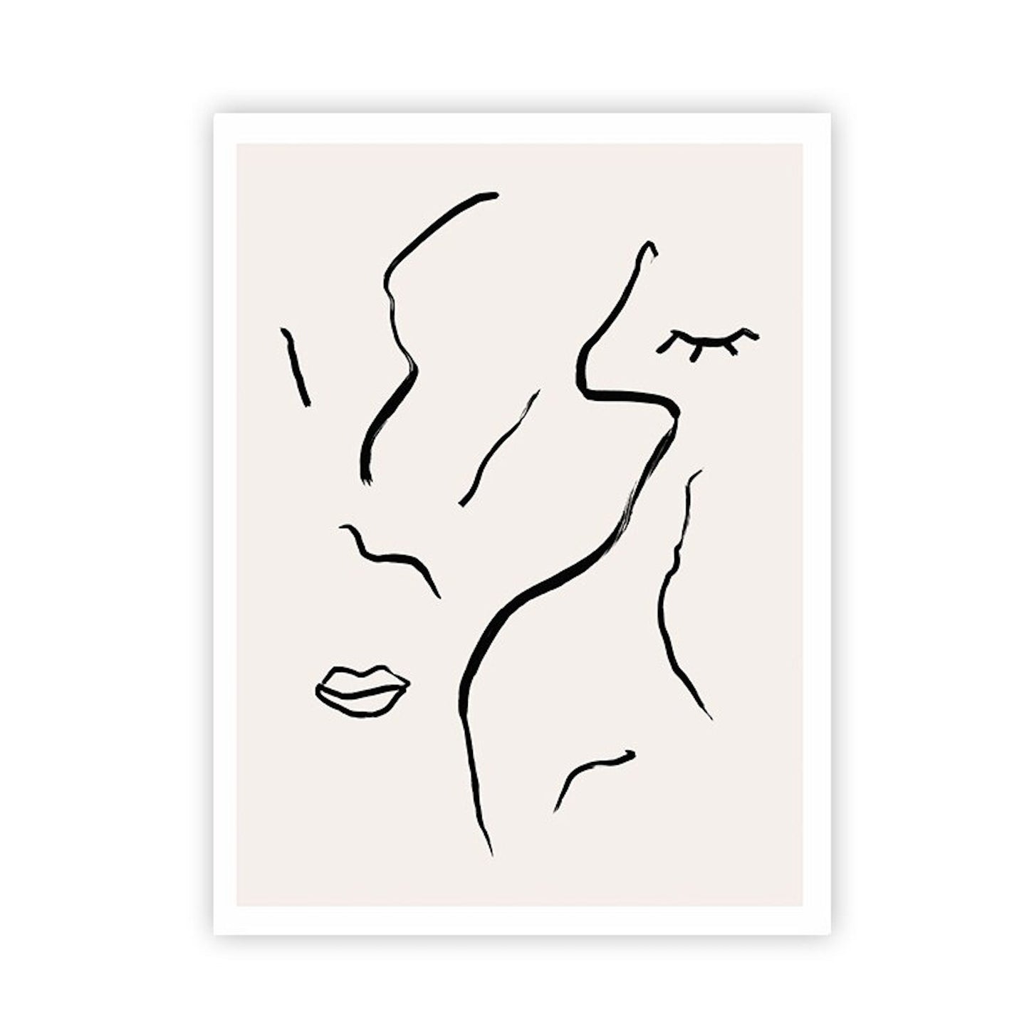 Kreatives Poster von justgoodmood, das gesichtähnliche Linien und abstrakte Formen darstellt – eine charmante Wanddekoration.