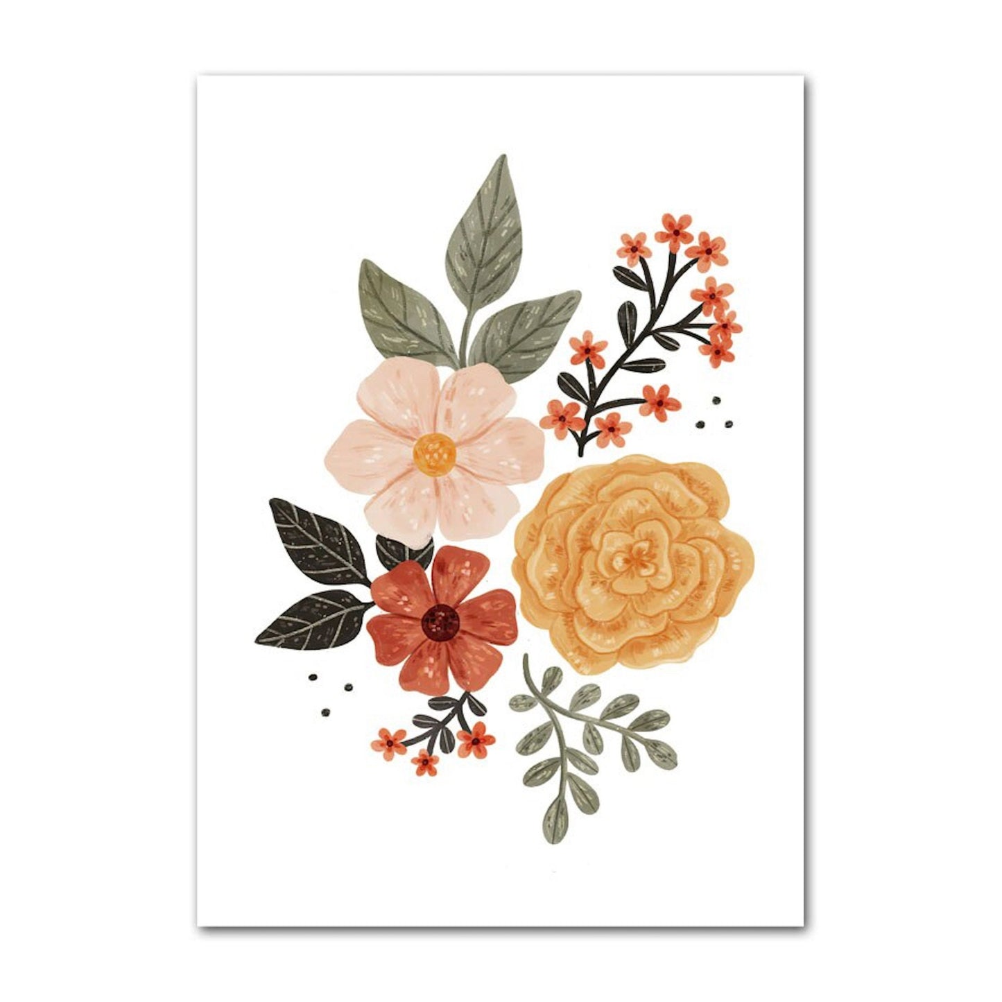 Poster Kinder süße Tiere im Boho Stil Bär Eichhörnchen Schnecke Pilzhaus und Blumen als Deko Print ohne Rahmen