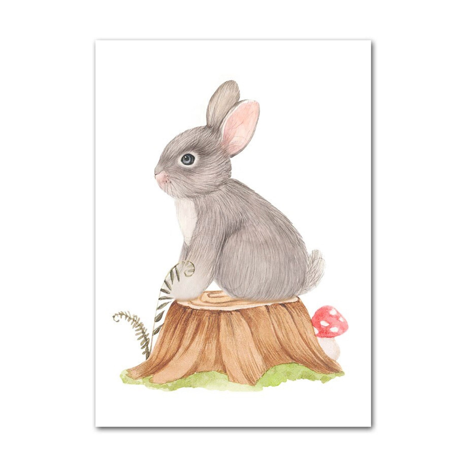 Niedliches Kaninchen-Illustration-Poster von justgoodmood, perfekt für eine verspielte und fröhliche Kinderzimmergestaltung.