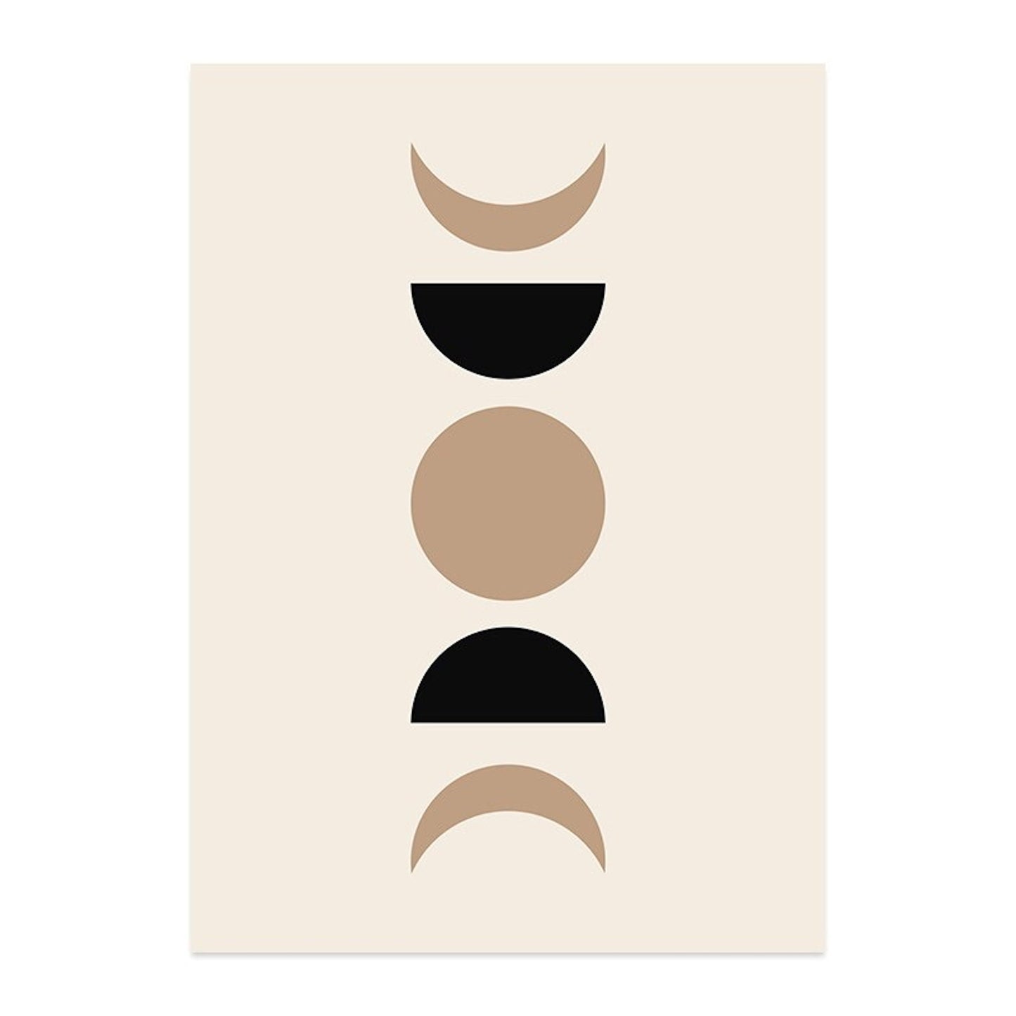 Faszinierendes Poster mit geometrischen Formen in Boho-Stil, darunter schwarze und beige Halbkreise, ideal um jeden Raum zu beleben – erhältlich bei justgoodmood.