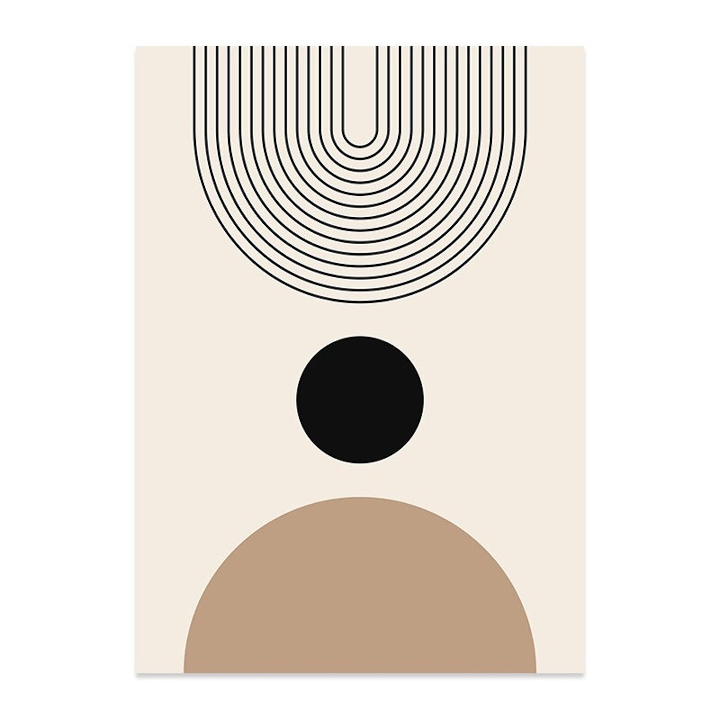 Boho Halbkreise und Linien Deko Print von justgoodmood, stilvolles Poster mit schwarzen Linien und abstrakten Formen auf hellem Hintergrund, perfektes Wohnaccessoire für bohemian Flair.