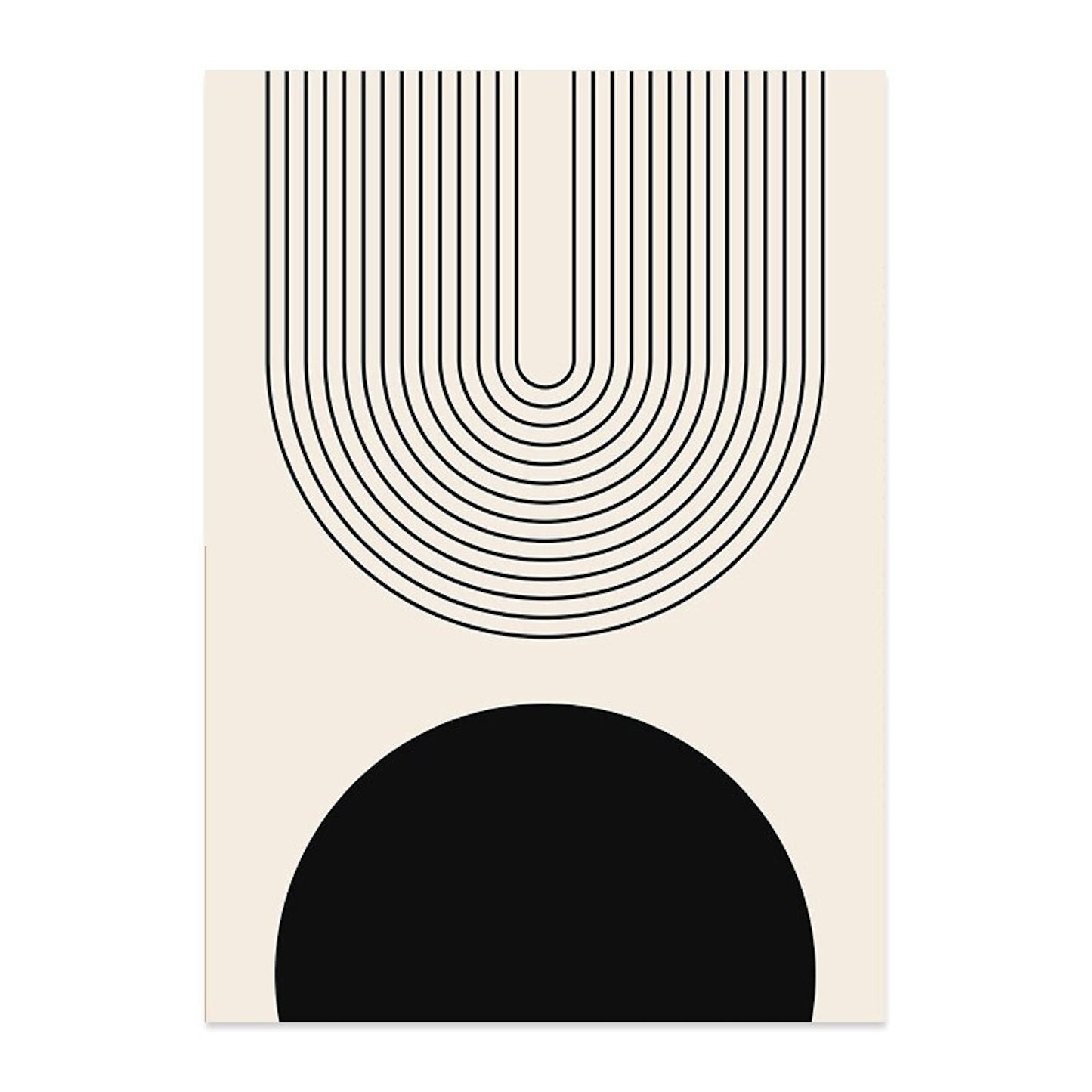 Boho Halbkreise und Linien Deko Print von justgoodmood, minimalistisches Poster mit geometrischen Mustern in Schwarz und Beige, bringt kreative Energie in Ihr Zuhause.