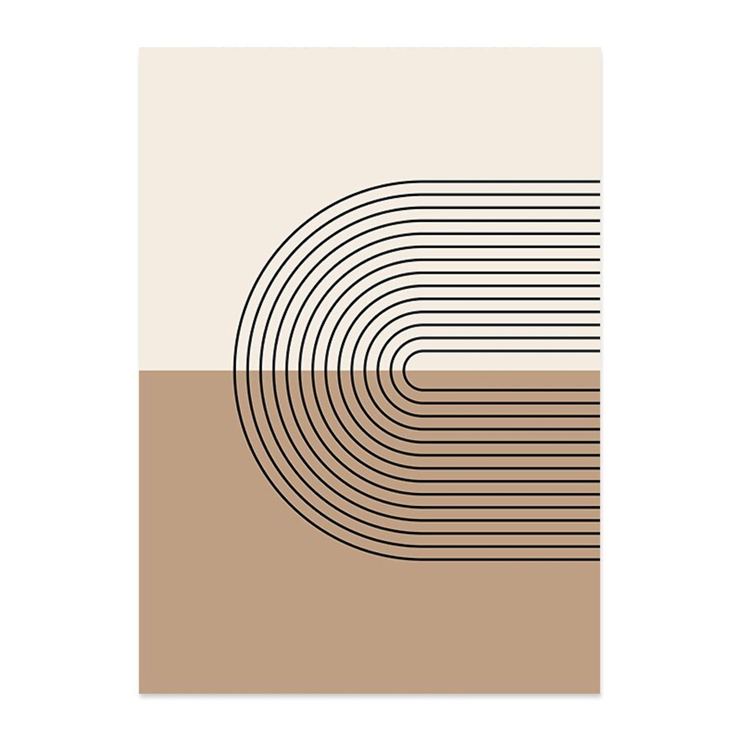 Boho Halbkreise und Linien Deko Print von justgoodmood, modernes Poster mit geschwungenen Linien auf beigem Grund, ideal zur Verschönerung Ihres Wohnraums.