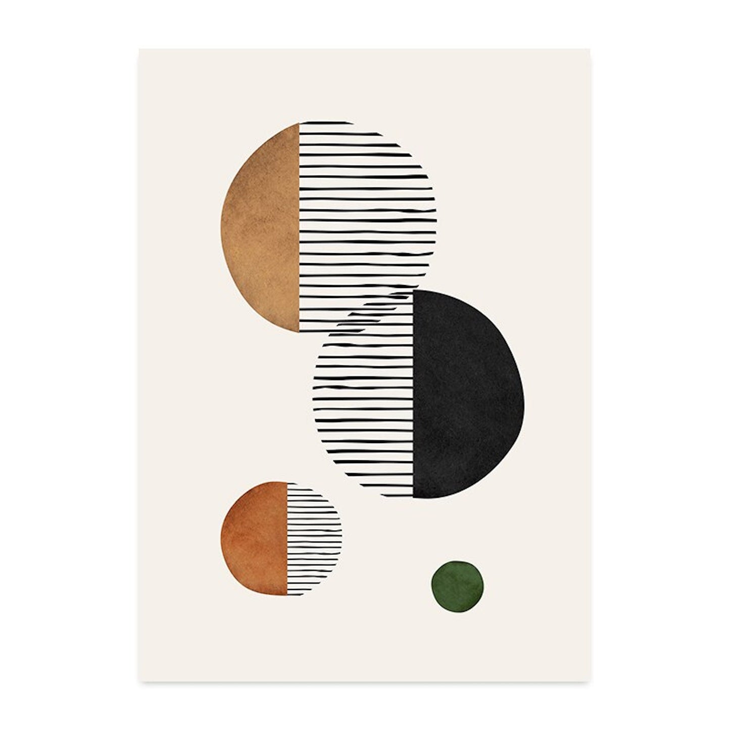 Modernes Boho Poster mit geometrischen Kreisen und gestreiften Akzenten von justgoodmood. Ideal für einen einzigartigen Deko-Stil!