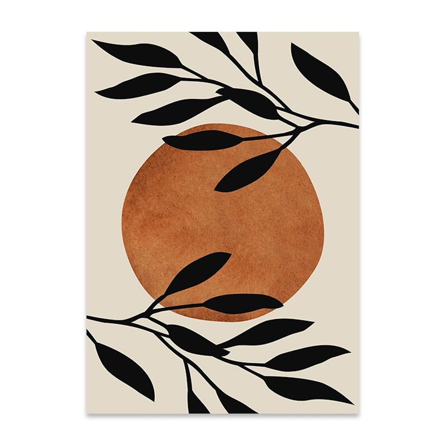 Kreatives Boho Design von justgoodmood, das Blätter und runde Formen zeigt, für eine inspirierende Wandgestaltung.