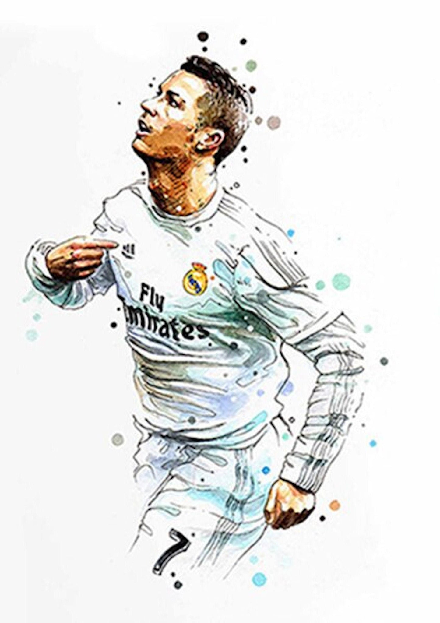 Faszinierendes Poster von Cristiano Ronaldo im Jubel, künstlerisch gestaltet, Teil der Deko Print Sammlung von justgoodmood, Titel: Poster Fußballspieler Tor Jubel Kylian Mbappe und Christiano Ronaldo als Deko Print ohne Rahmen.