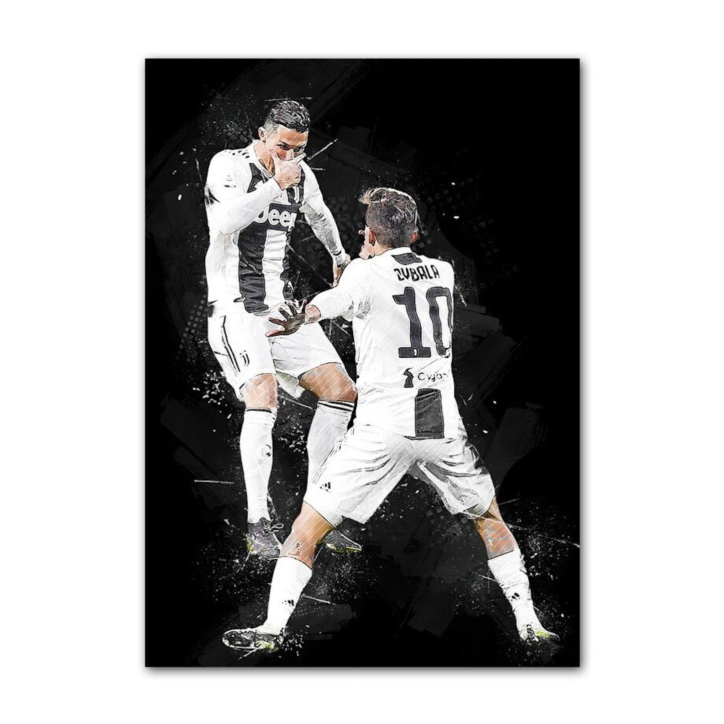 Beeindruckendes Poster von Cristiano Ronaldo und Zubala im Jubel, in Schwarz-Weiß, ideal für jede Fußball-Deko, erhältlich bei justgoodmood.