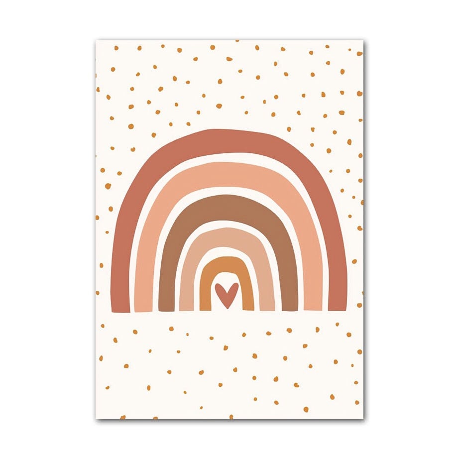 Buntes Regenbogen-Poster mit herzlichem Design für das Kinderzimmer. Ein fröhlicher Deko Druck von justgoodmood, der jedem Raum ein warmes und einladendes Ambiente verleiht.