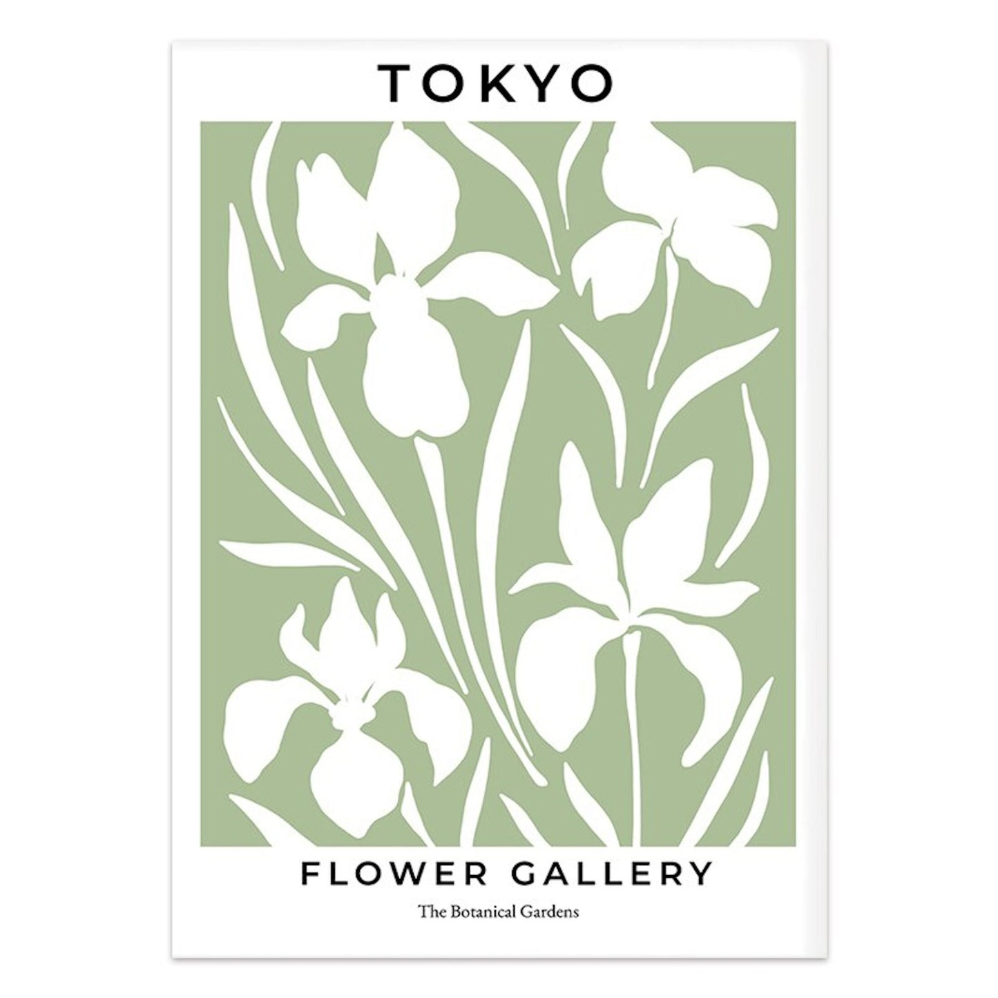 Kunstvolles Poster "Blumen Markt San Francisco Mailand London" von justgoodmood, zeigt stilvolle florale Motive in Grün und Weiß, ideal für die Deko Ihres Zuhauses.