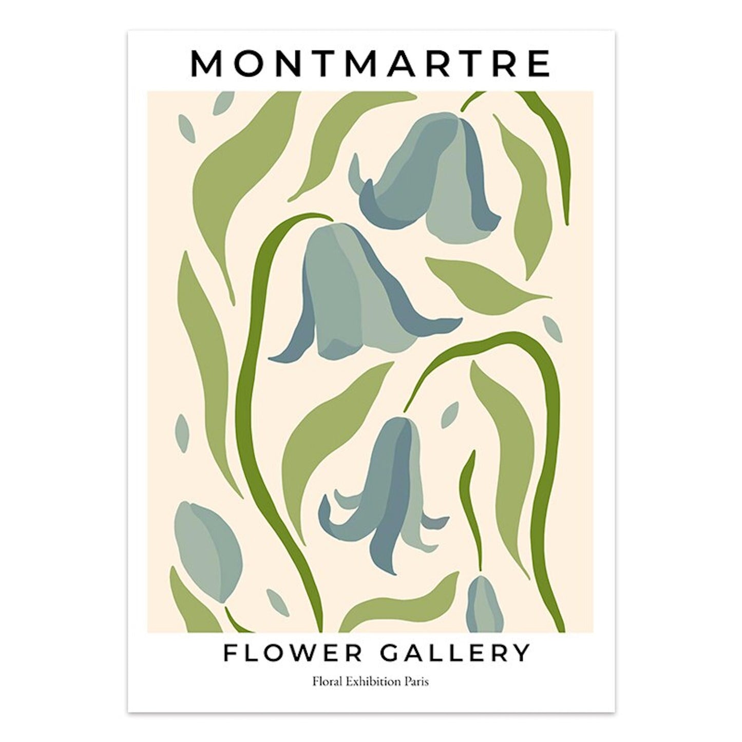 Schönes Poster mit blauen Blumen, das eine beruhigende Atmosphäre schafft. Poster Blumen Markt San Francisco Mailand London als Deko Print ohne Rahmen von justgoodmood.