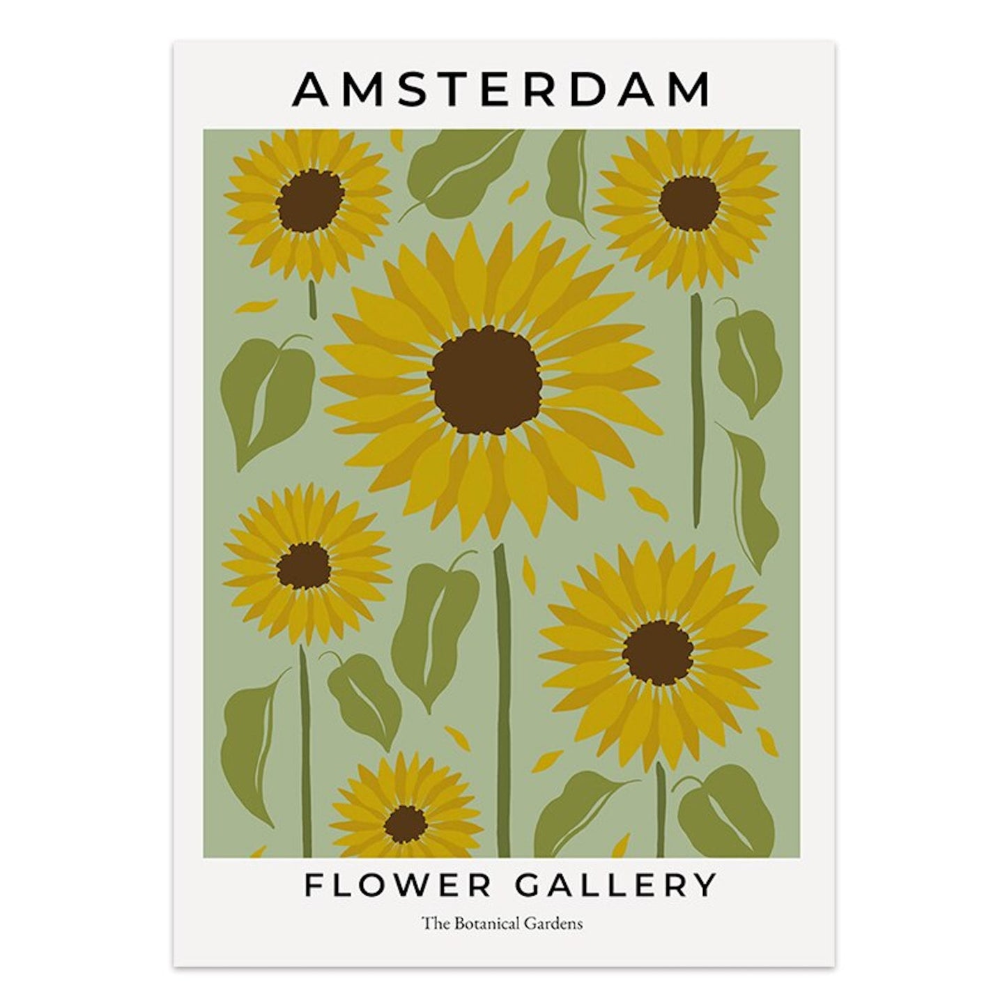 Lebhaftes Poster einer Sonnenblumenlandschaft, perfekt für den Frühlingslook in Ihrer Wohnung. Poster Blumen Markt San Francisco Mailand London als Deko Print ohne Rahmen von justgoodmood.
