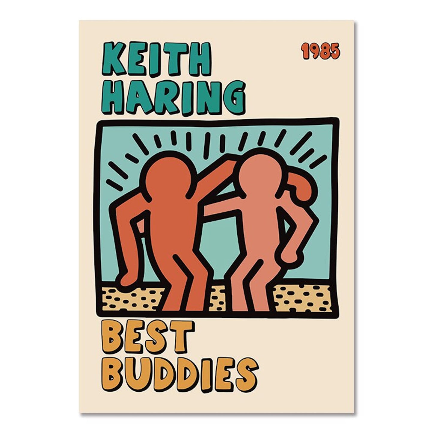 Keith Haring Poster "Best Buddies" von justgoodmood, farbenfrohe und freundliche Wandgestaltung für jedes Zimmer
