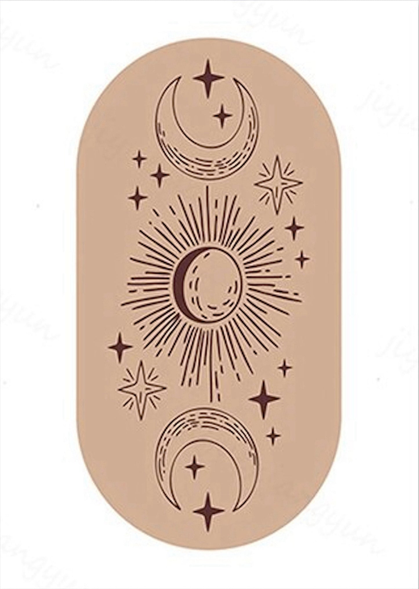 Artistic Poster von justgoodmood: „Sonne, Mond und Sterne“ – zeigt eine prägnante Illustration von Sonnenstrahlen und Monden, ideal für trendige Boho-Dekoration!