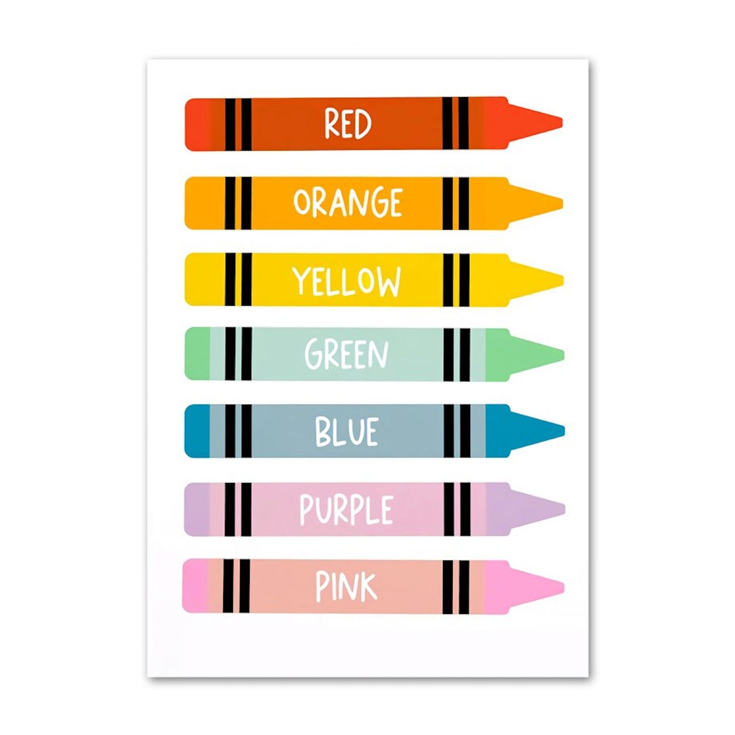 Buntes Farben-Poster von justgoodmood mit den Farben Rot, Orange, Gelb, Grün, Blau, Lila und Pink. Ein kreatives Lernwerkzeug für kleine Künstler.